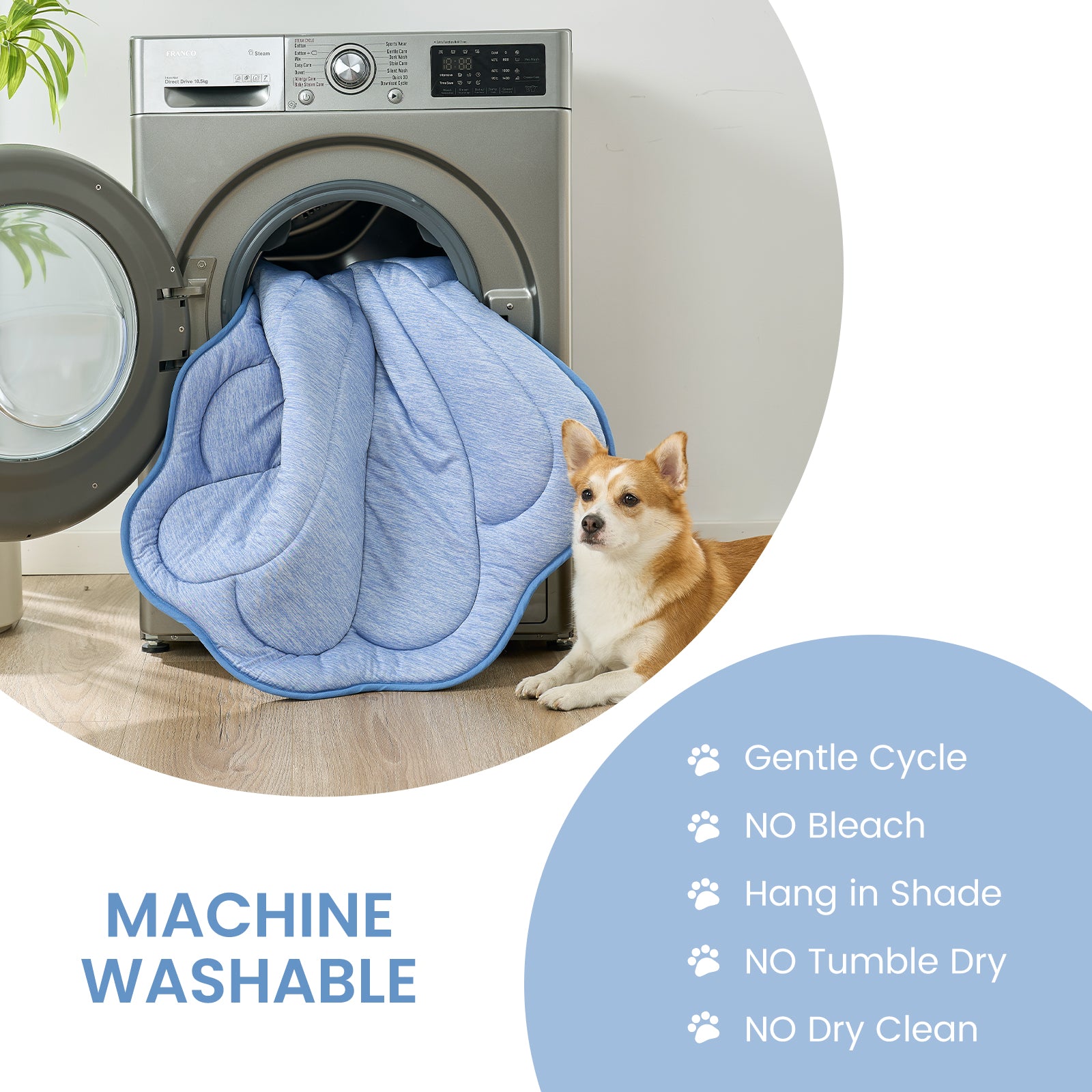 Machine washable cooling pet mat placed in washing machine for easy cleaning and maintenance#color_Misty Blue