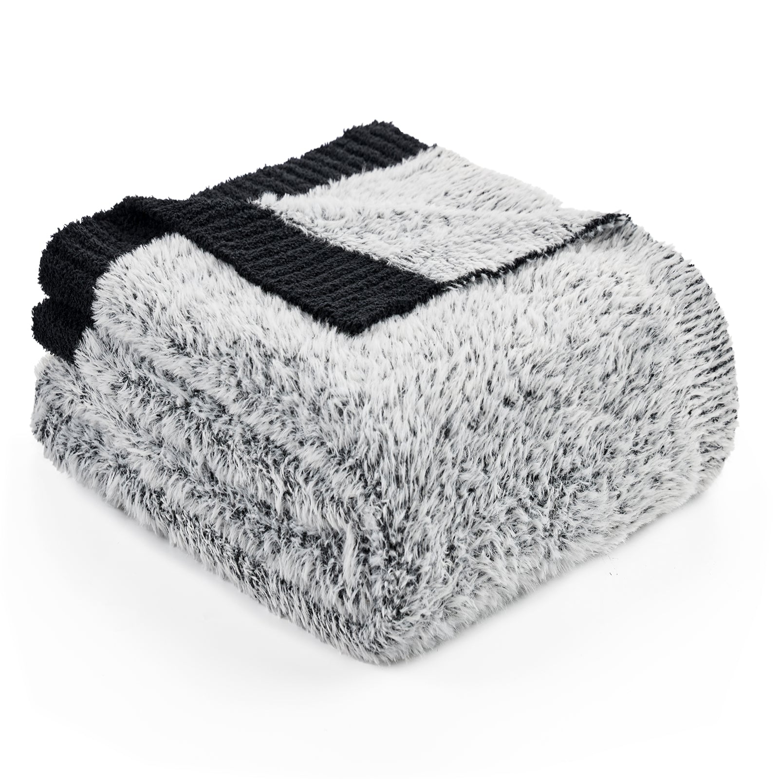 Faux Mink Feather Knit Throw Blanket