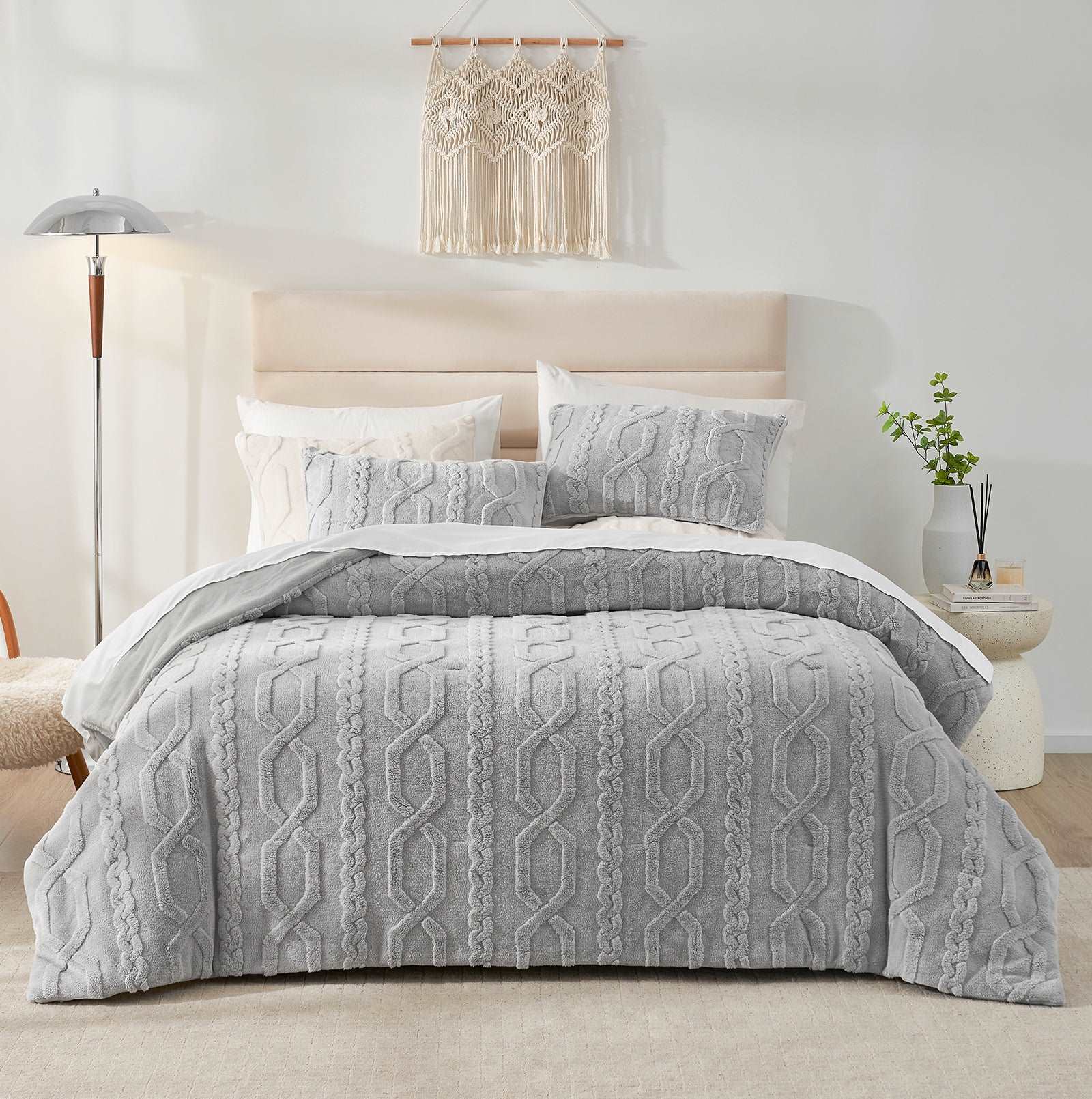 Cozy Bliss gray Jacquard Boho Bed Set #color_Light Grey