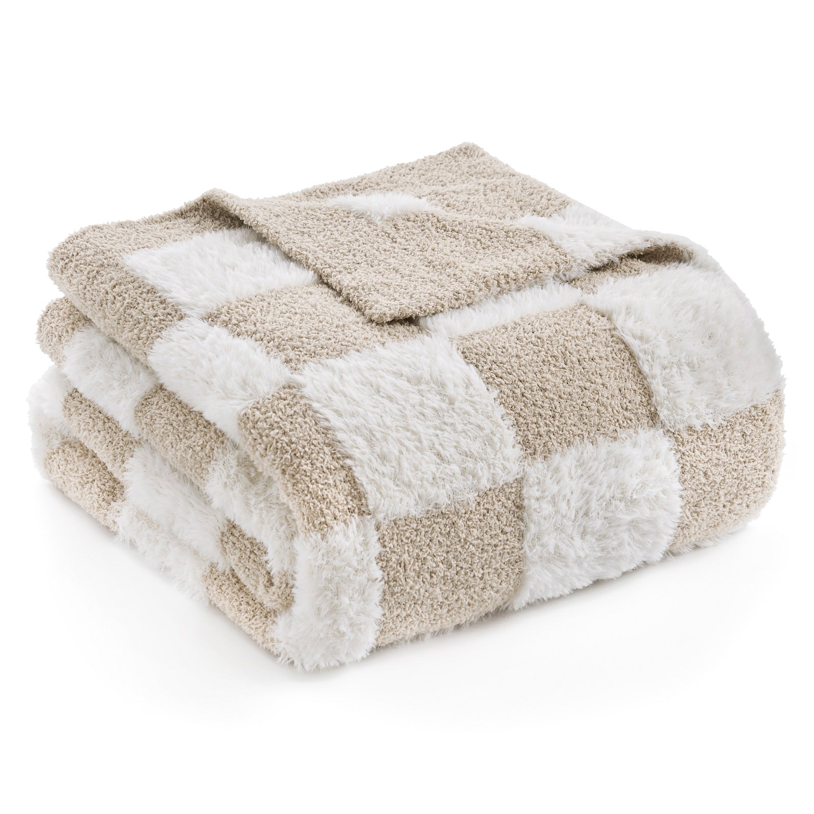 Checkered Faux Fur Feather Yarn Throw Blanket