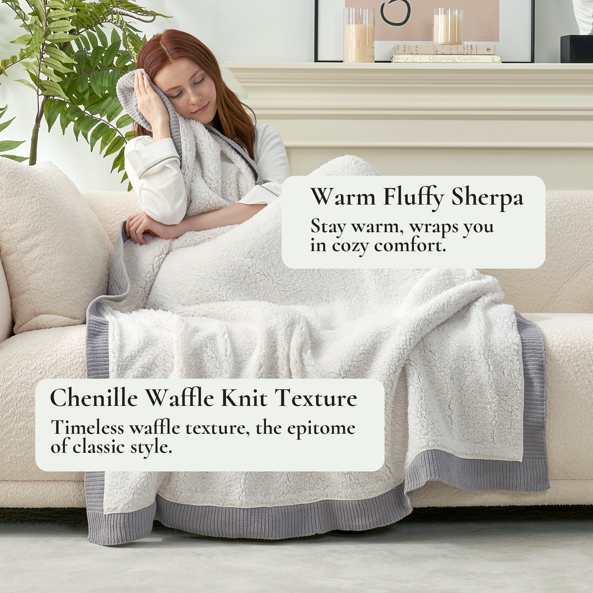 Reversible Waffle Chenille Sherpa Knit Throw Blanket