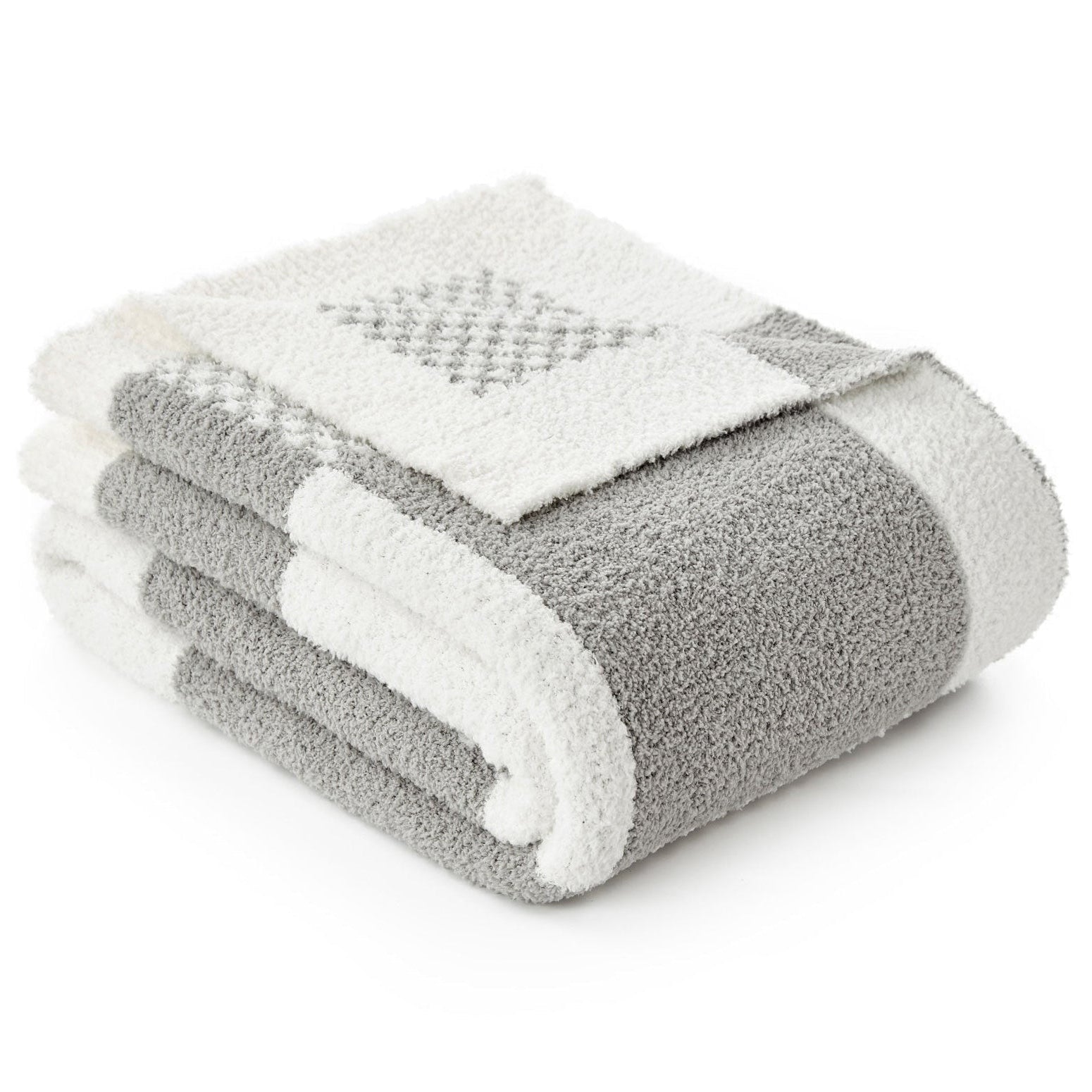 Checkered Feather Yarn Throw Blanket - Grey