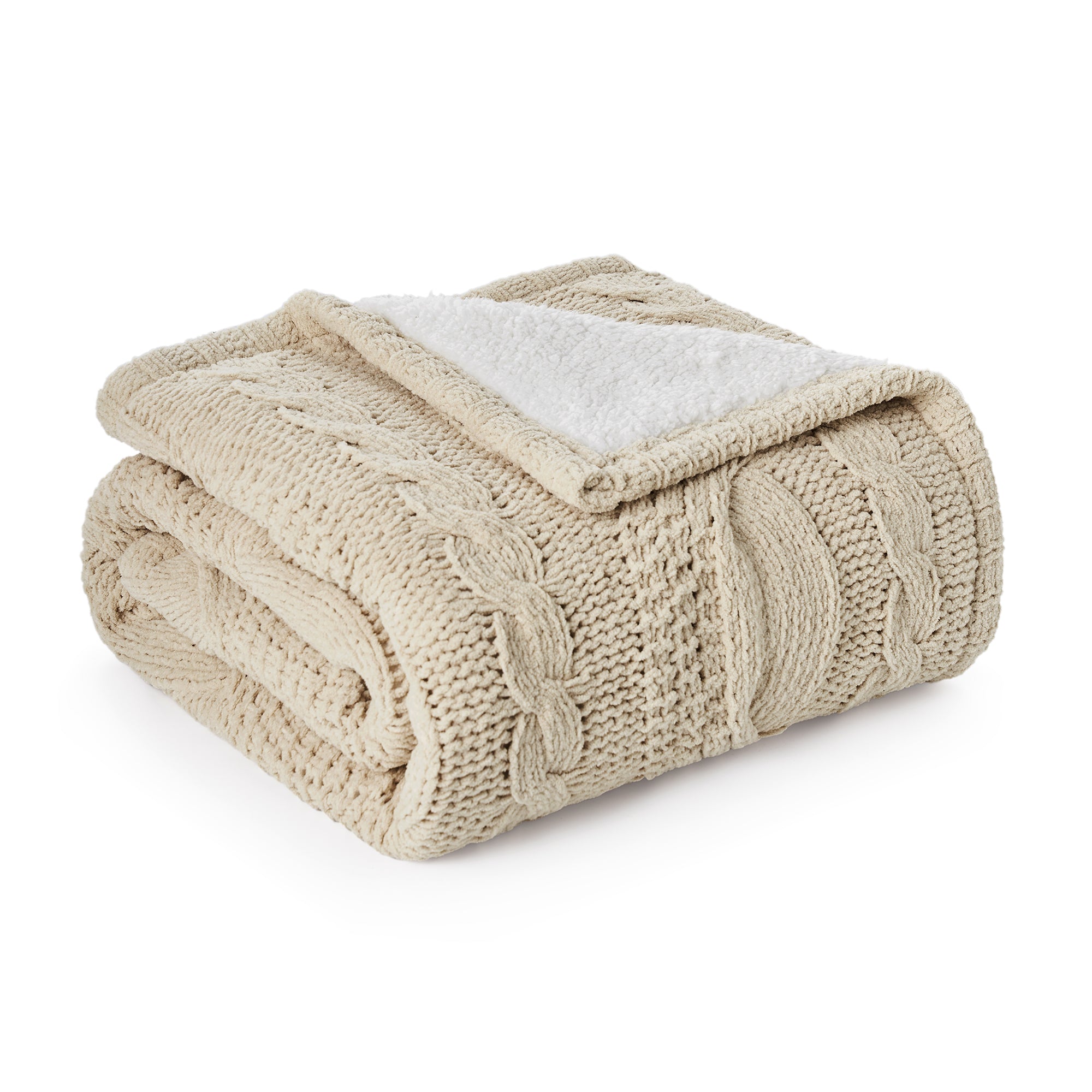 Reversible Cable Chenille Sherpa Knit Throw Blanket