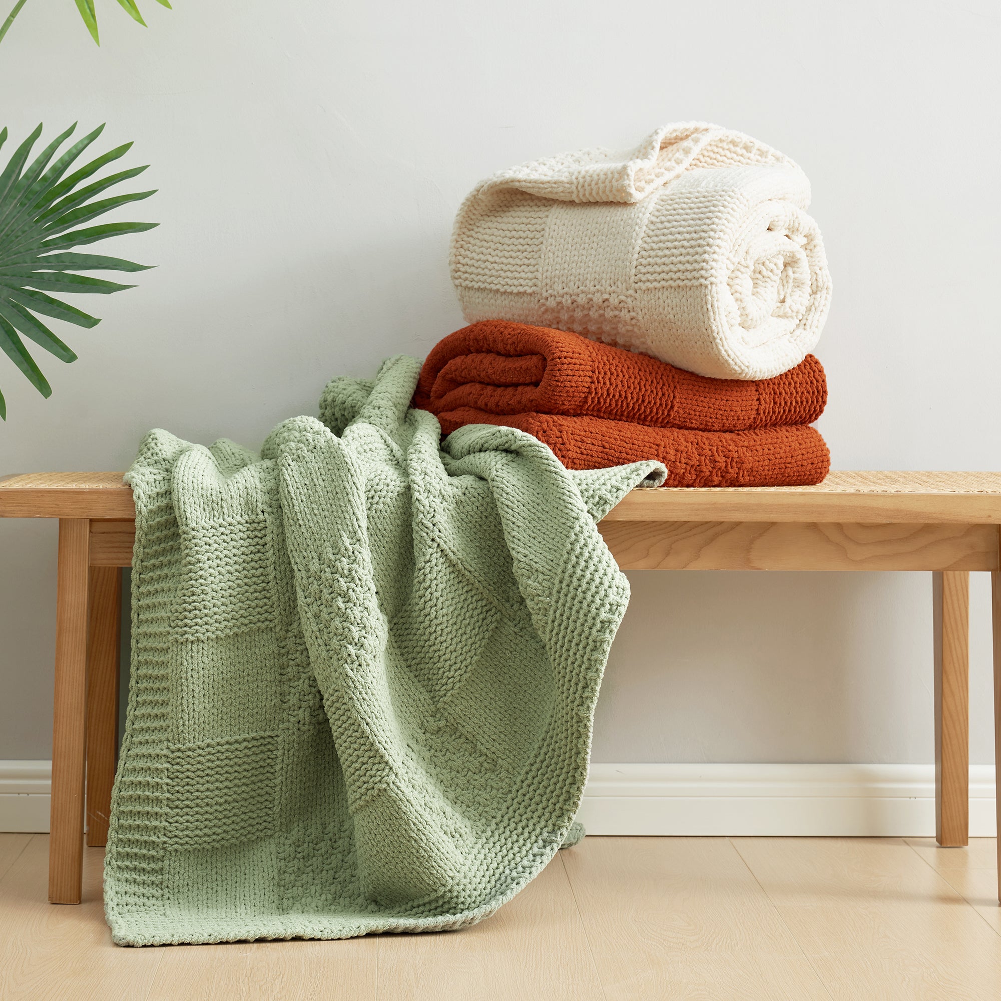 Checkered Chenille Knit Throw Blanket