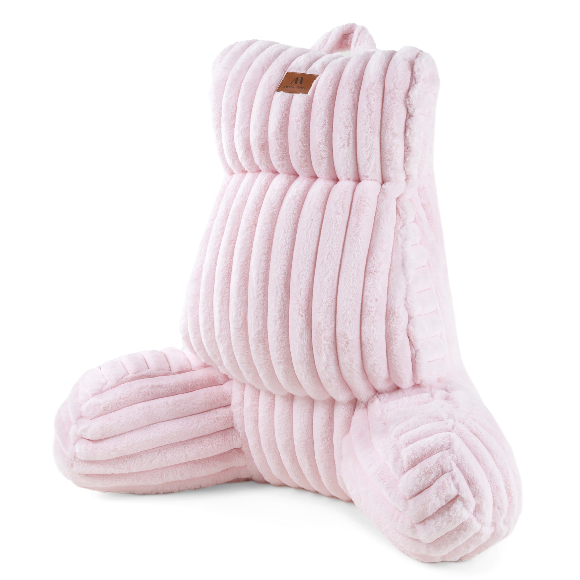 Light Pink Striped Faux Fur Backrest Reading Pillow#color_Light Pink