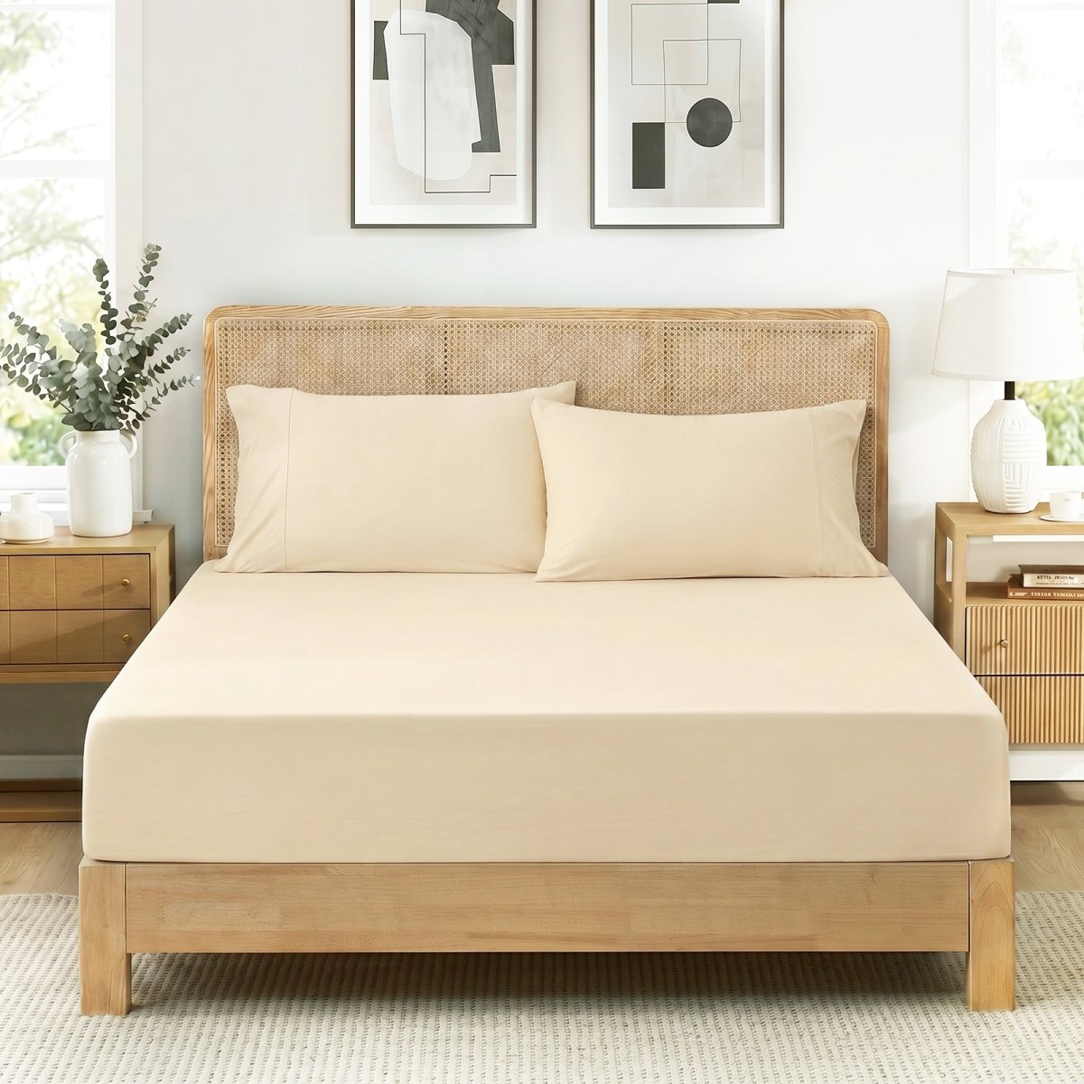Khaki Cozy Bliss sheet set in front view.#color_Khaki