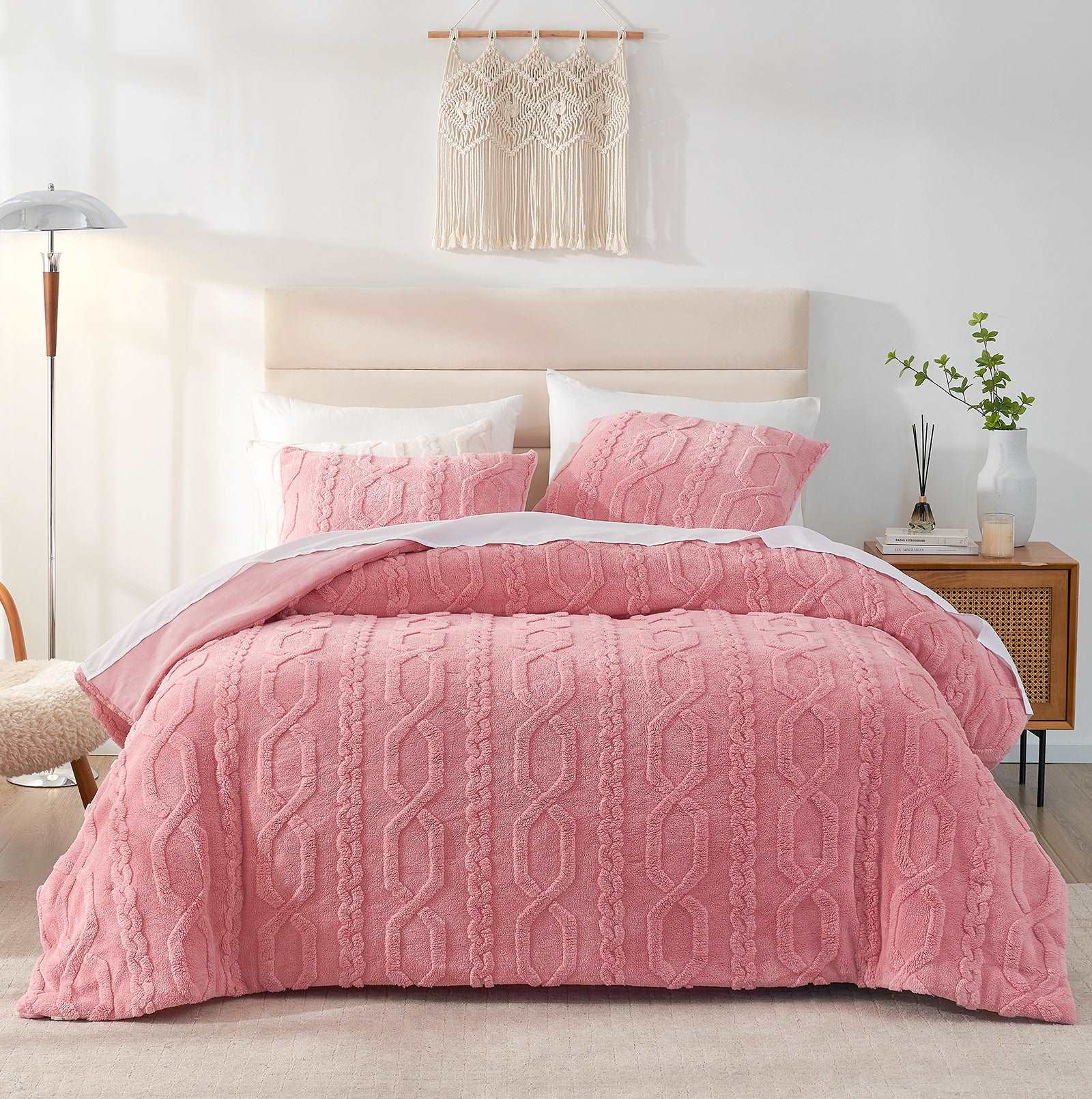 Pink Cozy Bliss Sherpa Comforter Set in a stylish bedroom #color_ Pink
