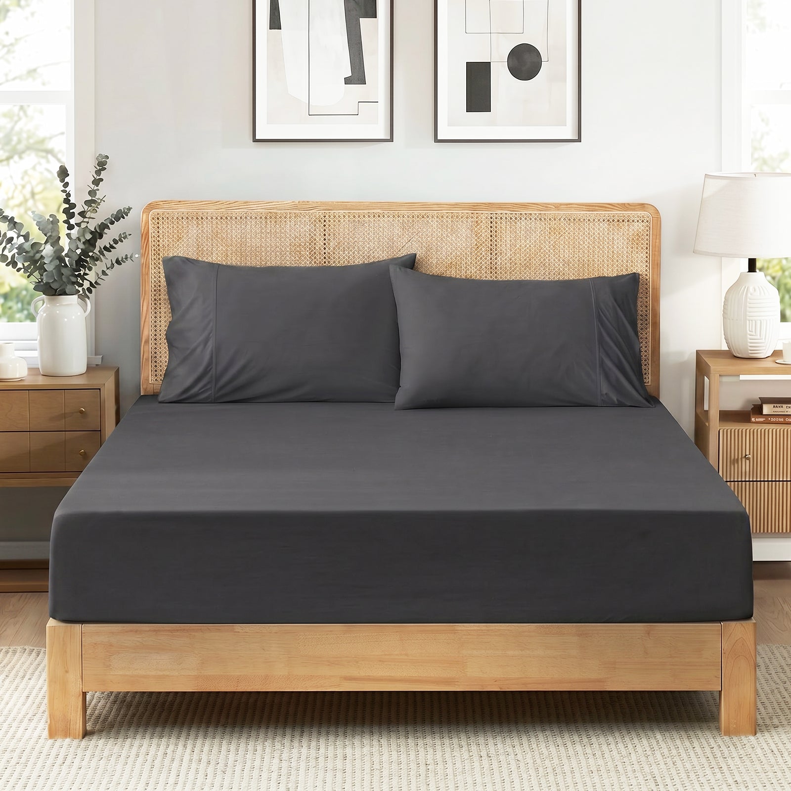 Charcoal gray Cozy Bliss sheet set in front view.#color_Charcoal Grey