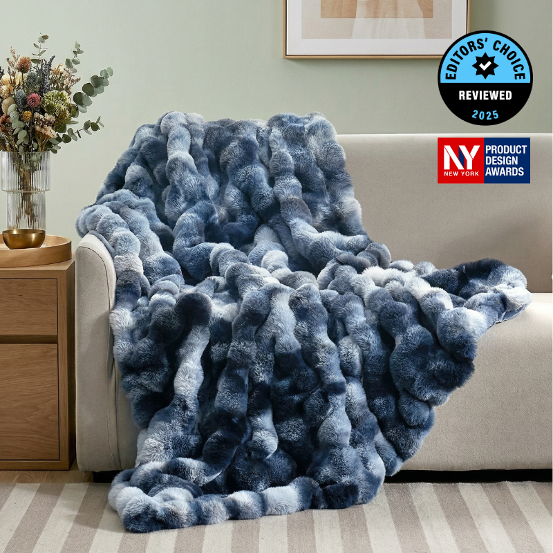Cozy Bliss Luxurious Bubble Faux Fur Throw Blanket in tie-dye blue front view #color_Tie-dye Blue