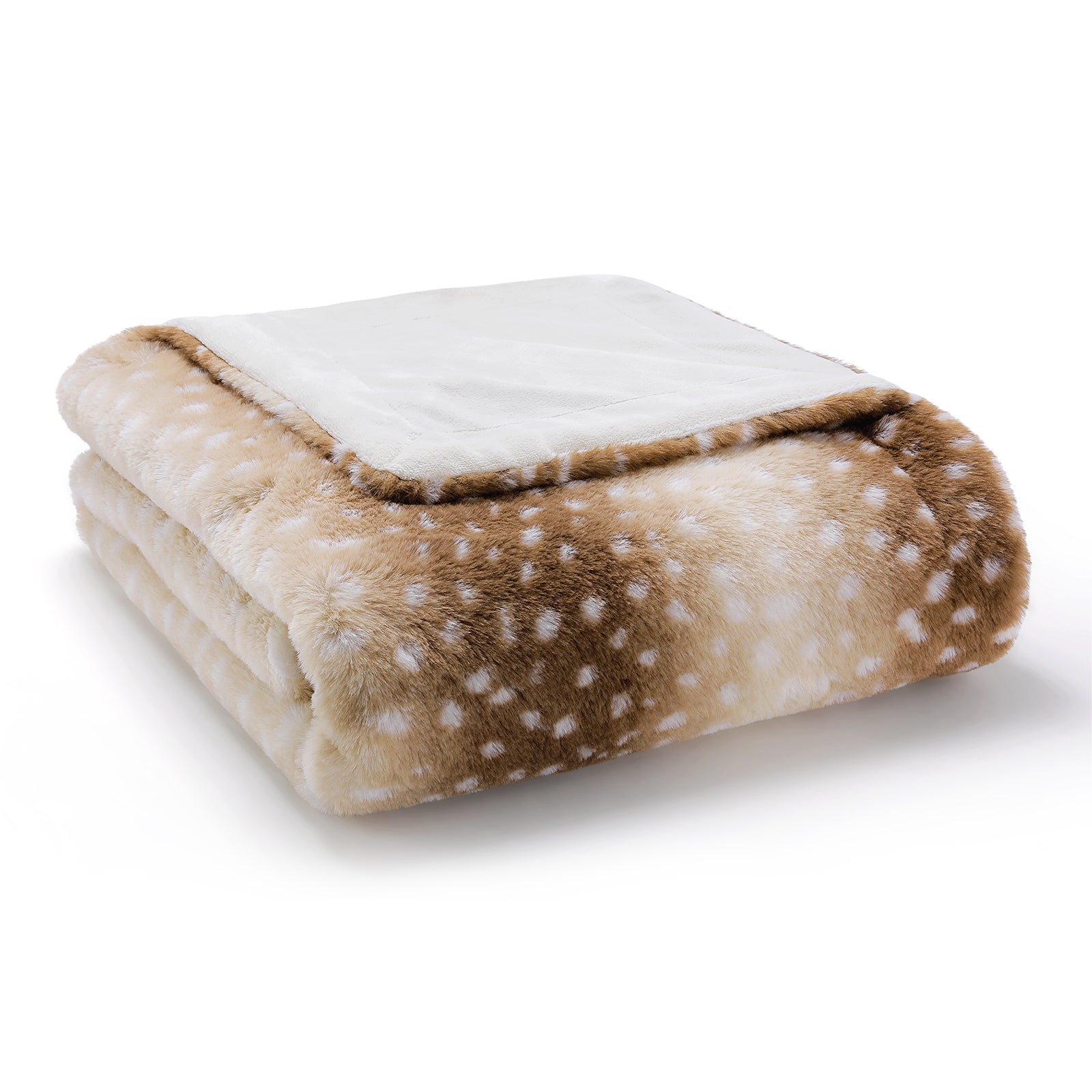 Cozy Bliss Leakproof Faux Fur Pet Blanket in Deer Print, neatly folded to show the plush texture. #color_Brown Sherpa Deer