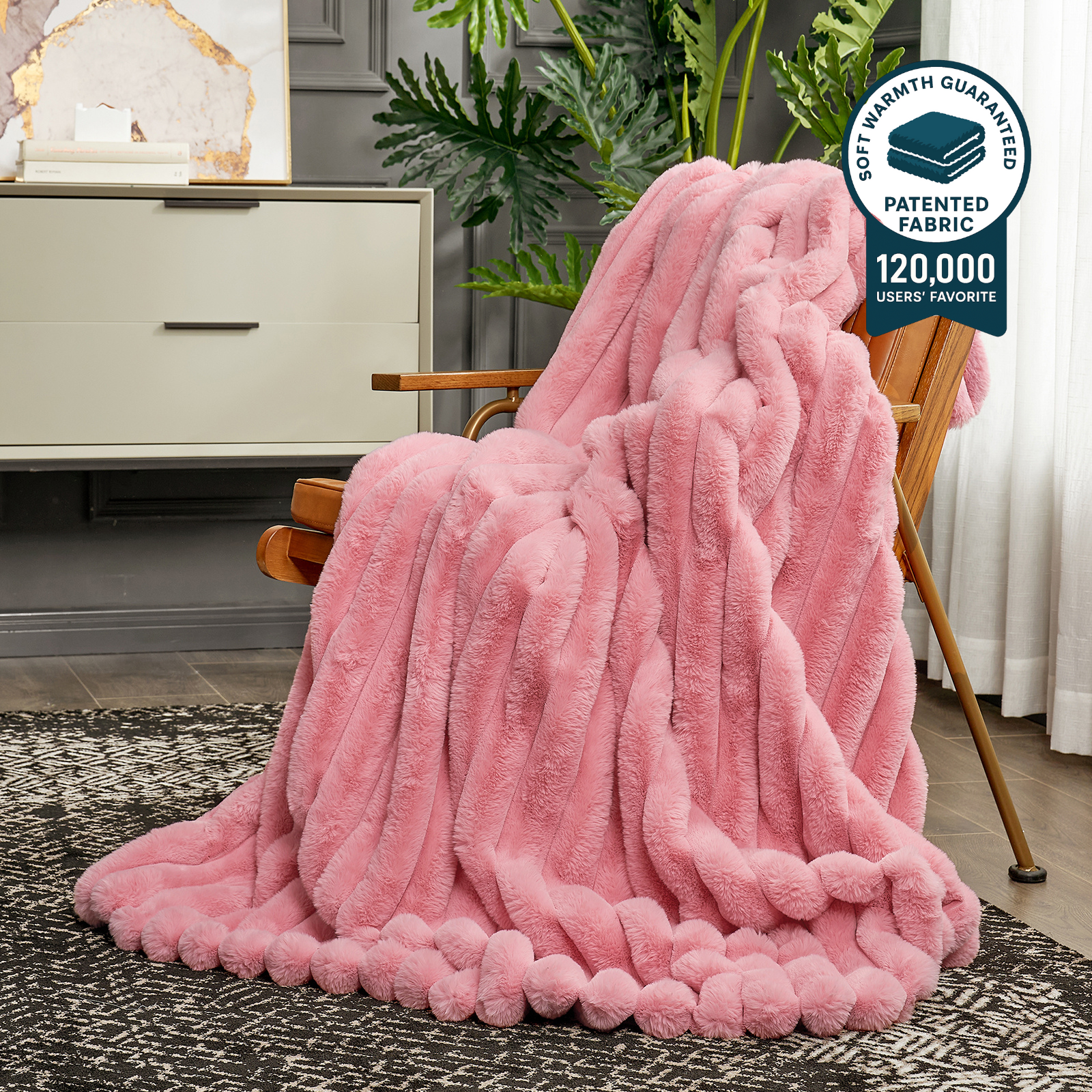 Ultra Chunky Striped Faux Fur Throw Blanket - Pink