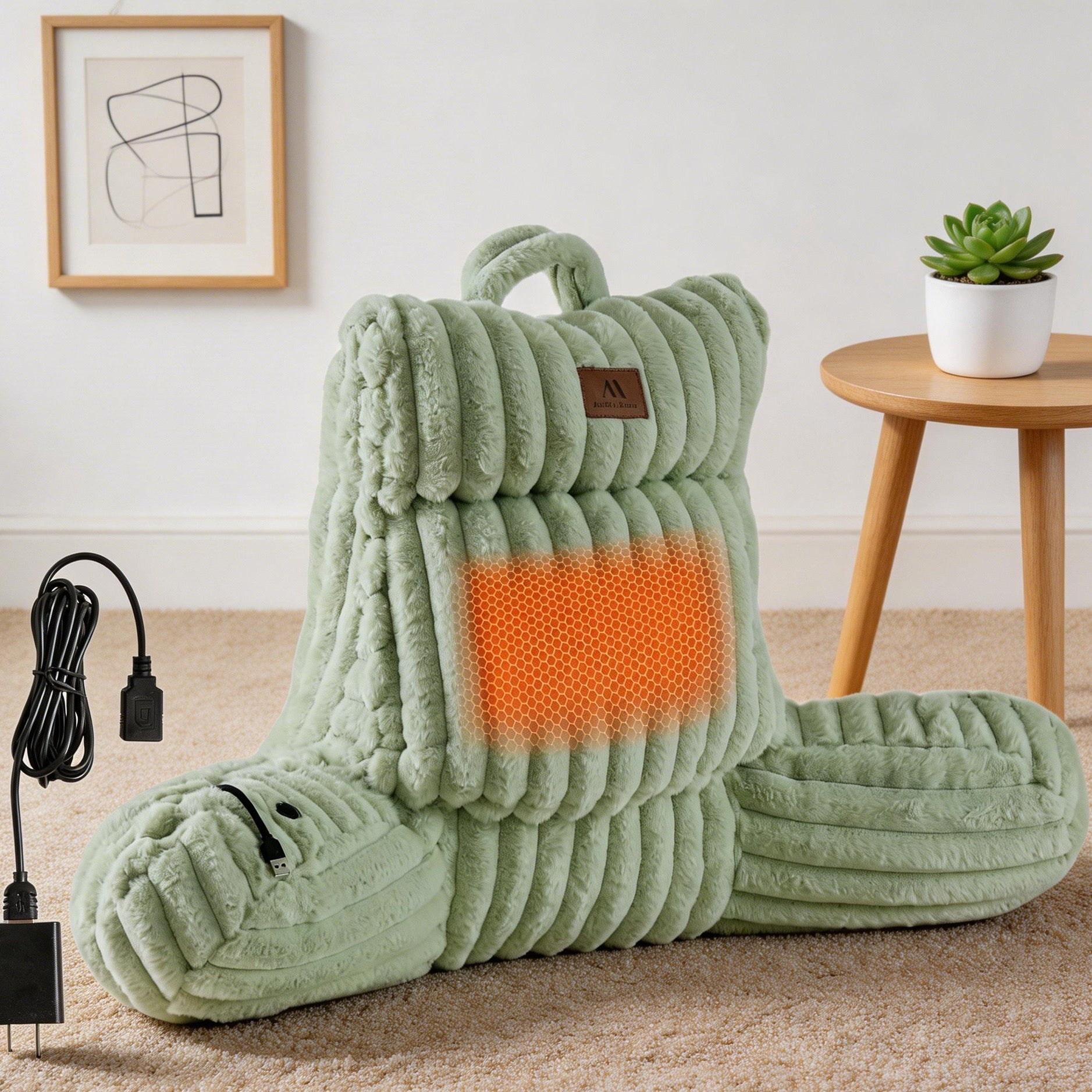 Front view of green plush backrest pillow.#color_Sage Green