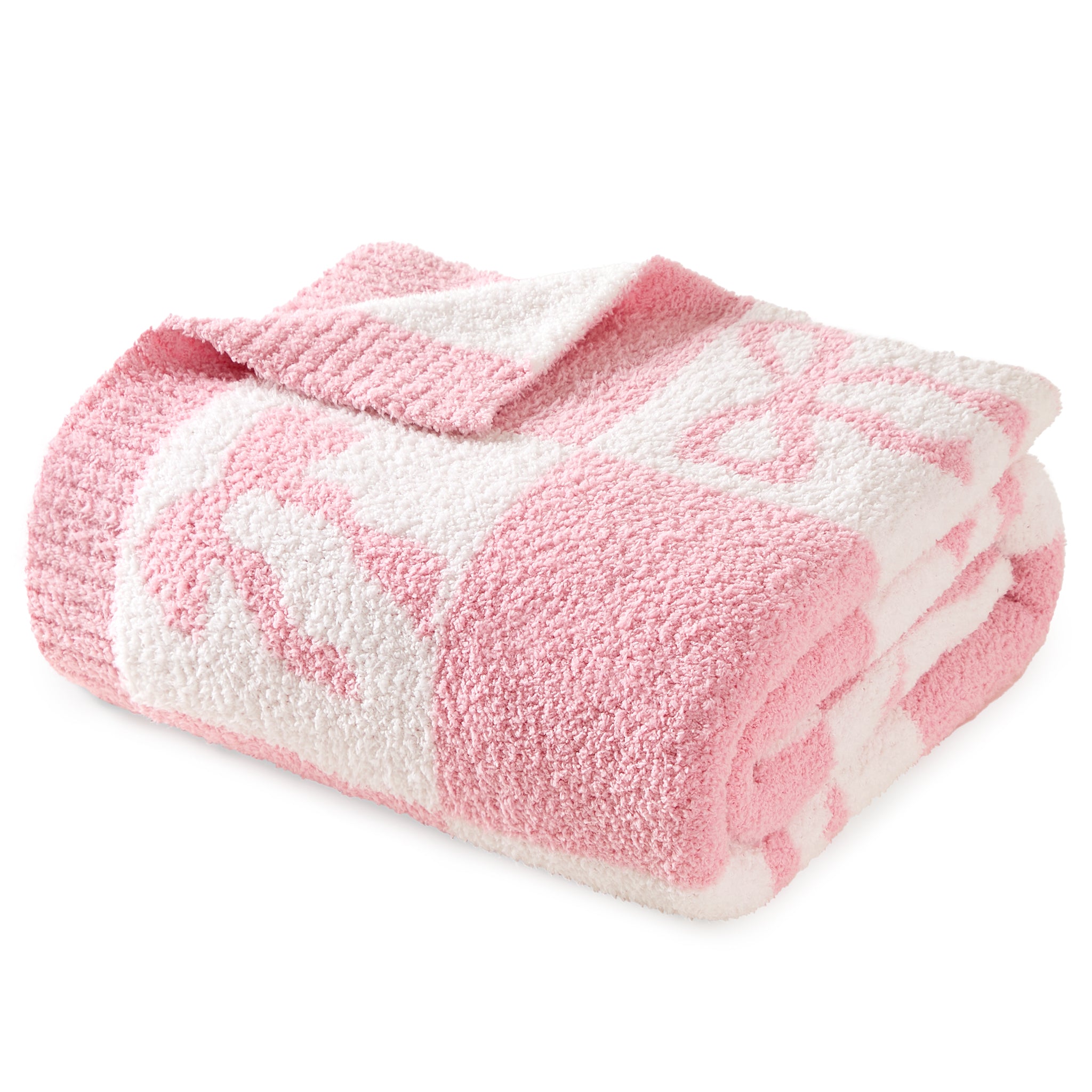 Reversible Checkered Bow Feather Yarn Throw Blanket