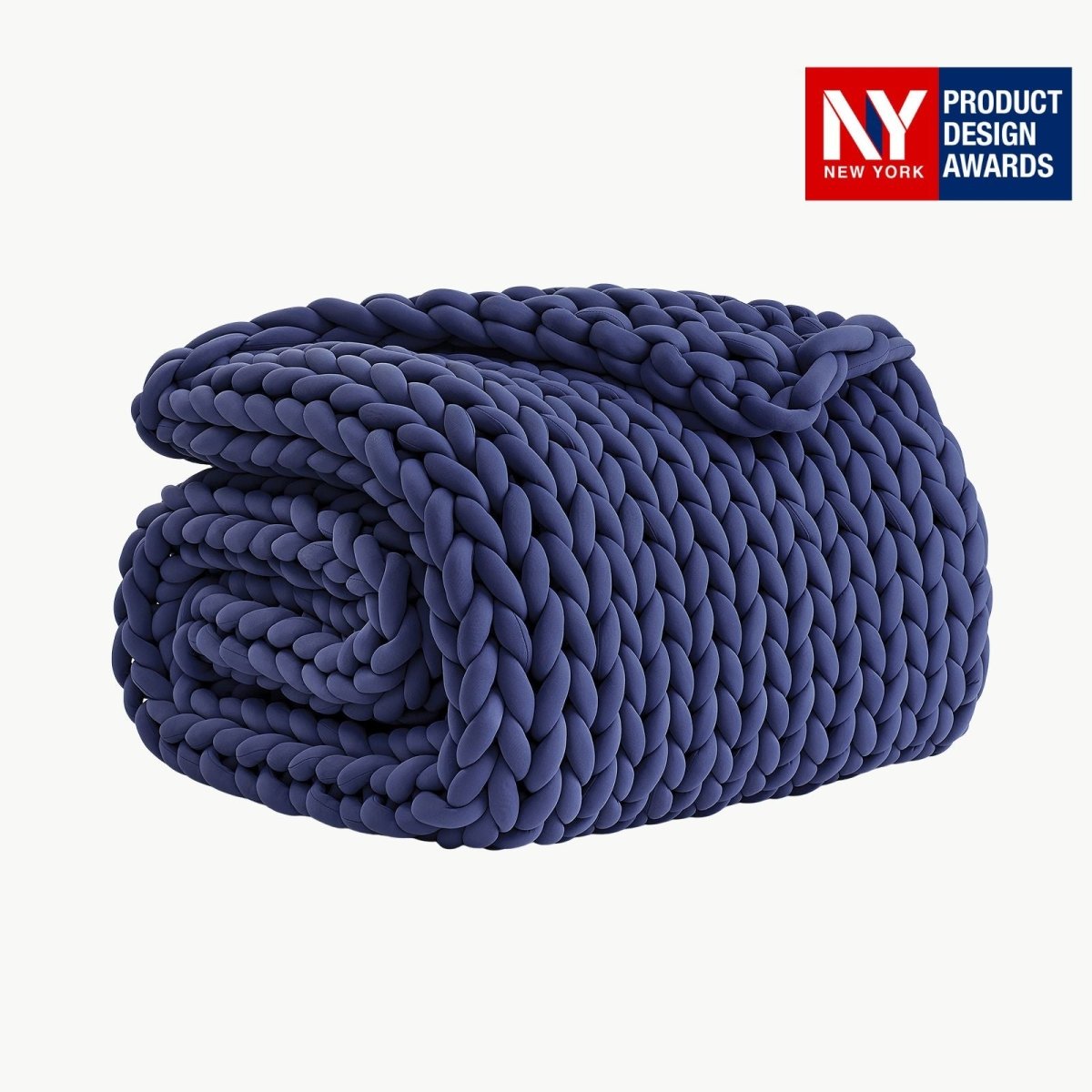 Cozy Bliss Performance Cooling Weighted Blanket chunky knit weighted blanket folded display #color_Mottled Navy Blue
