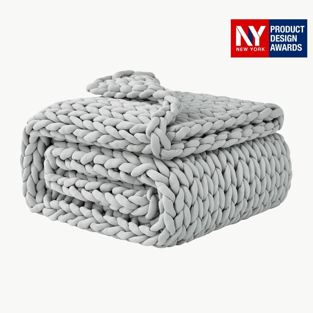 Cozy Bliss Performance Cooling Weighted Blanket chunky knit weighted blanket folded display #color_Light Grey