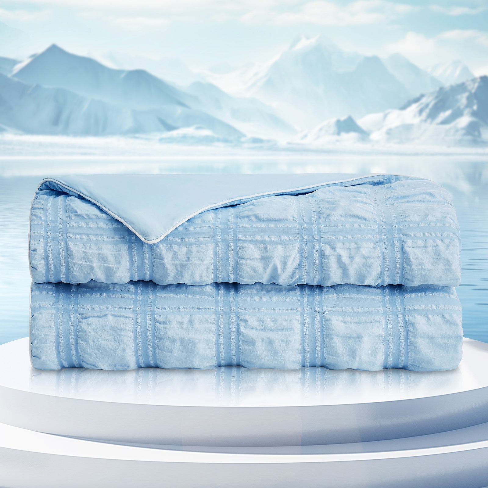 Blue seersucker cooling comforter, premium bedding #Color_Blue Plaid