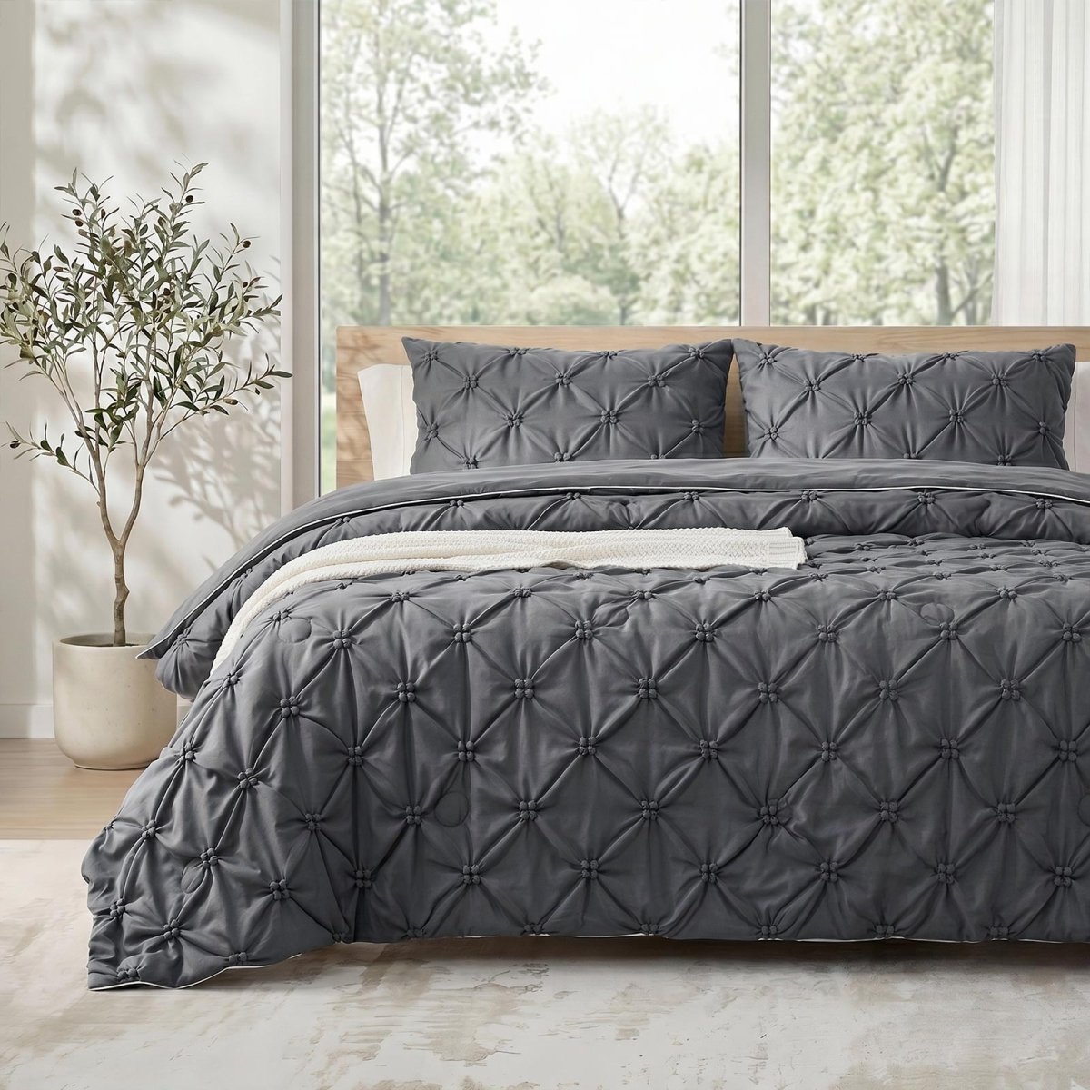 Cozy Bliss Pintuck Cooling Comforter front view #Color_Charcoal Grey