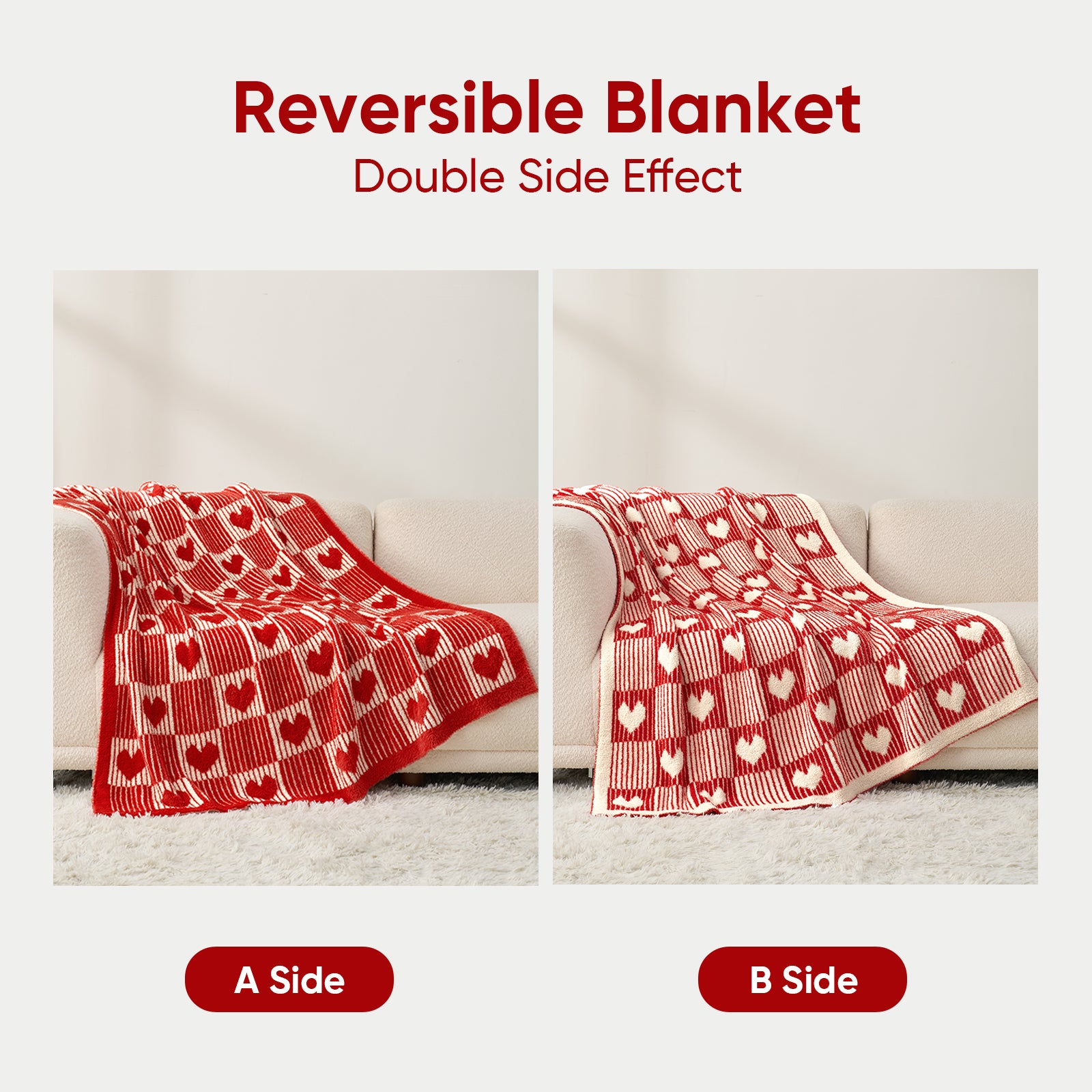 Valentine Reversible Heart Feather Yarn Throw Blanket