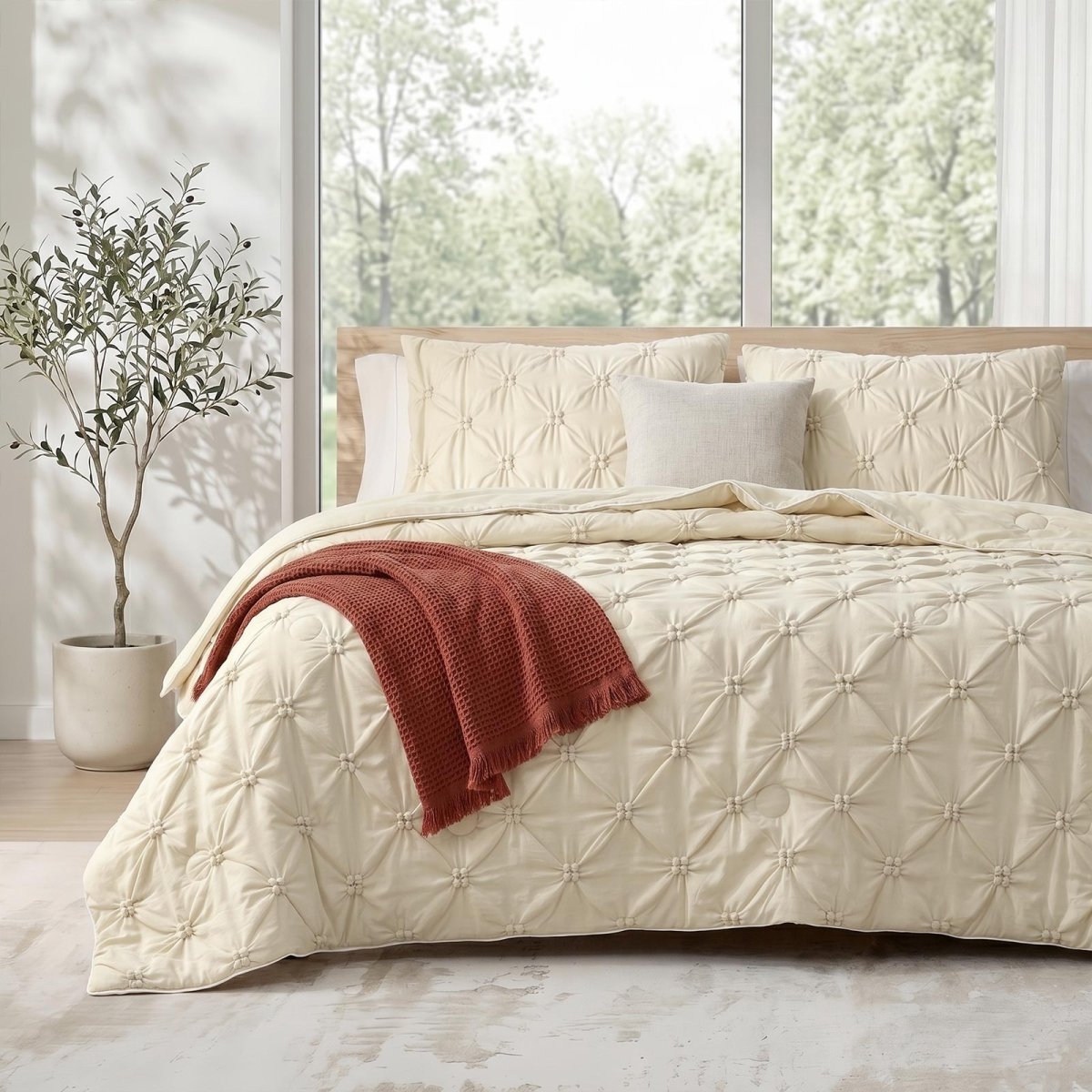 Cozy Bliss Pintuck Cooling Comforter front view #Color_Beige