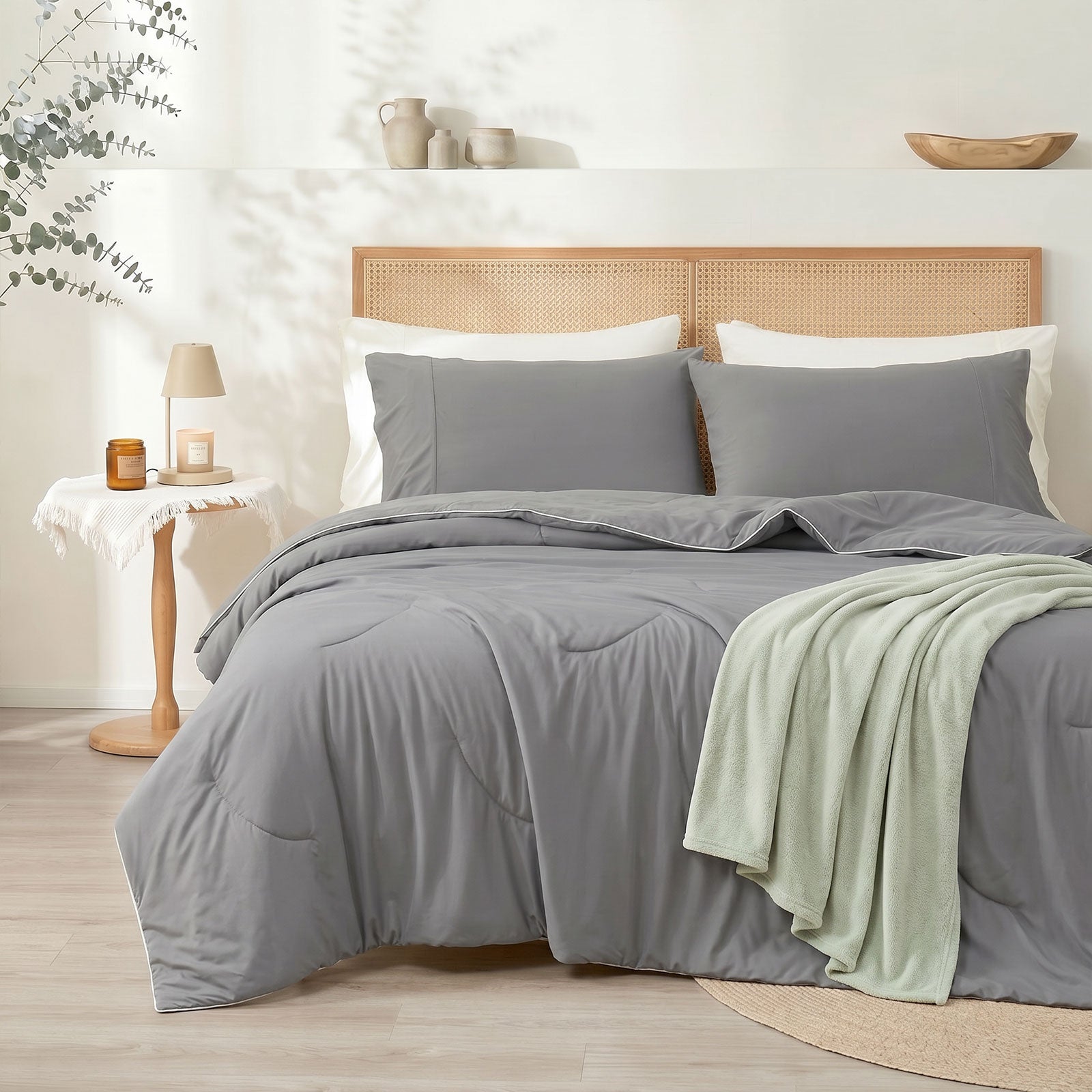 Cozy Bliss Ultra Cooling Double-sided Comforter in front view.#color_Dark Grey