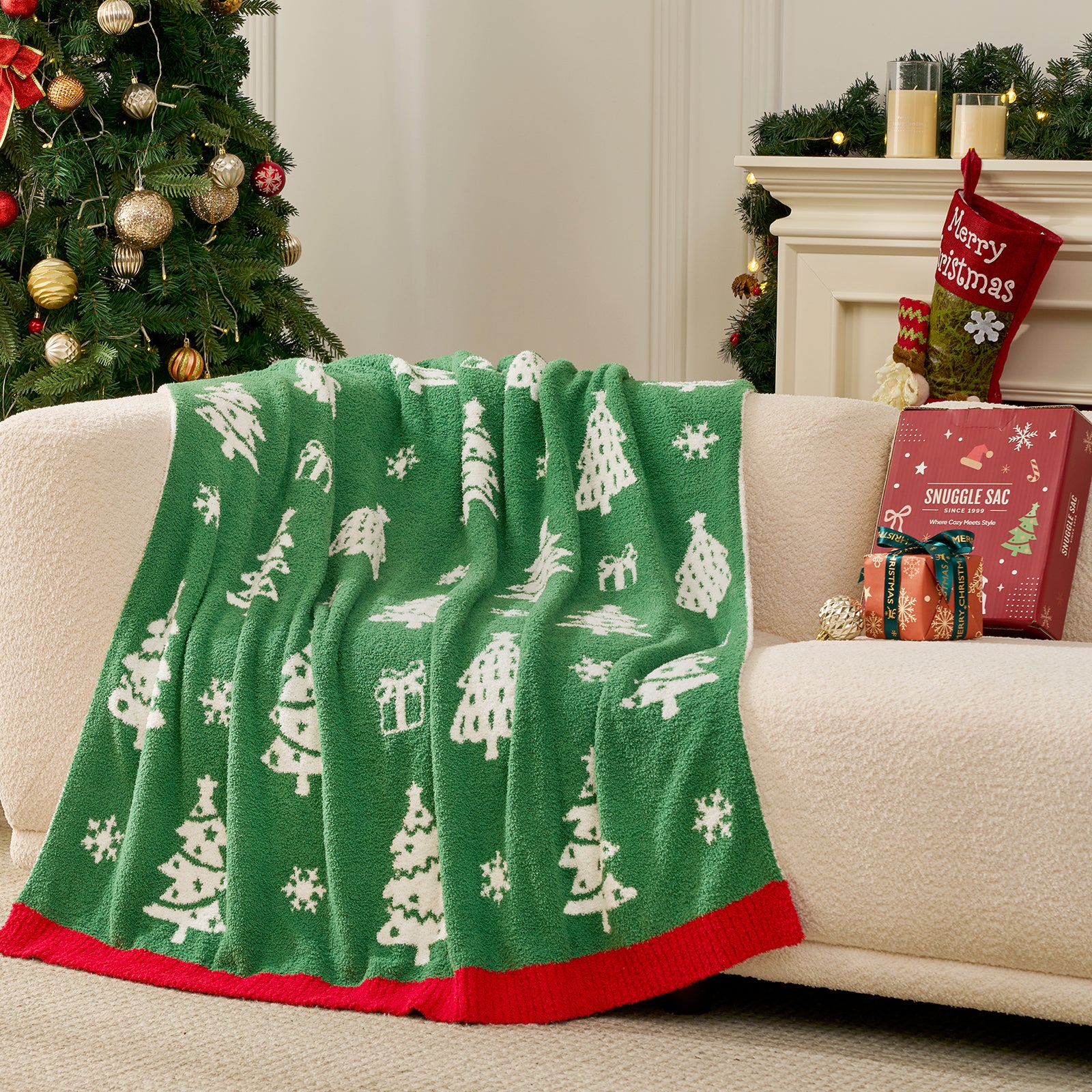 Cozy Bliss x SS Christmas Tree Green Feather Yarn Throw