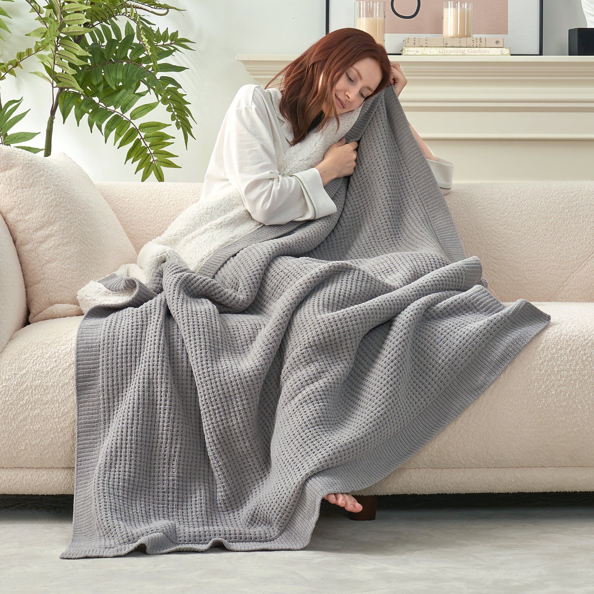 Reversible Waffle Chenille Sherpa Knit Throw Blanket