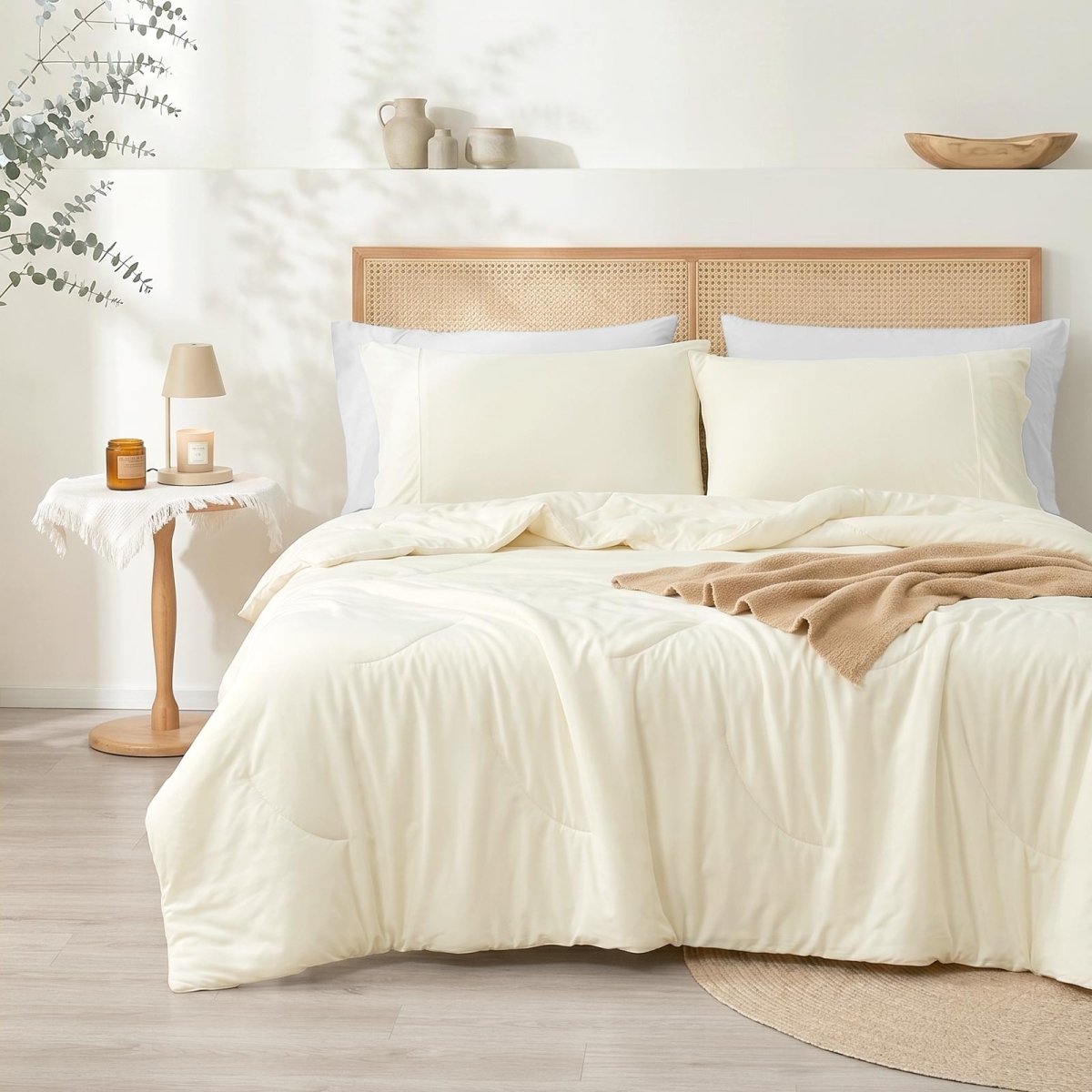 Cozy Bliss Ultra Cooling Double-sided Comforter in front view.#color_Ivory