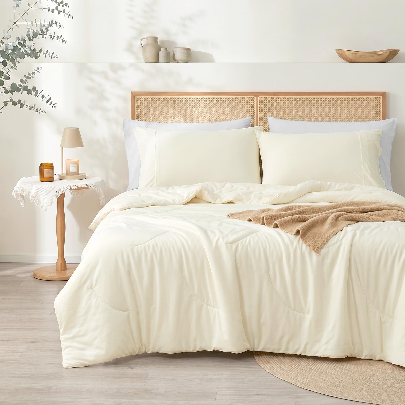 Cozy Bliss Ultra Cooling Double-sided Comforter in front view.#color_Ivory