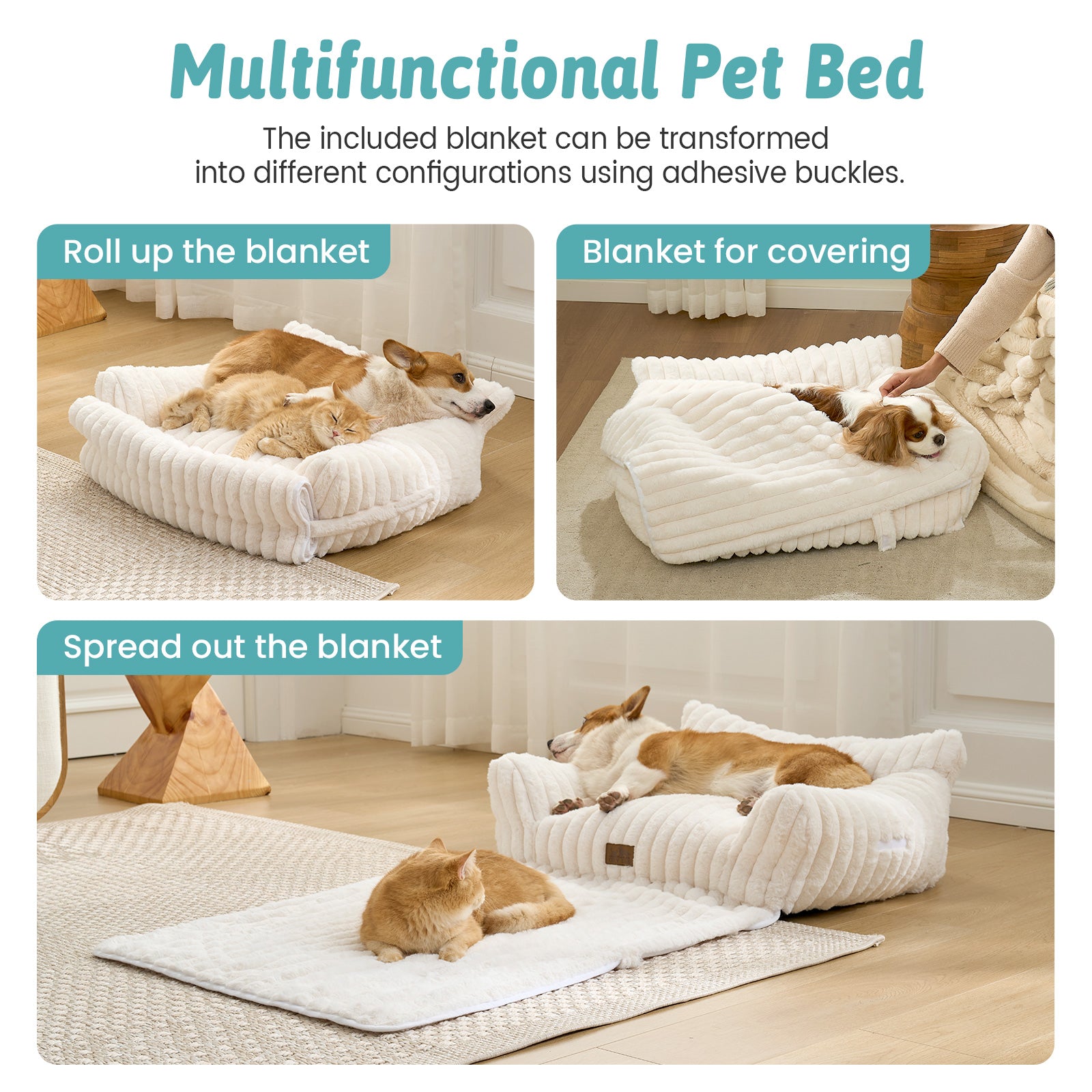 Cozy Bliss X CK Faux Fur Pet Couch Bed with Removable Cover