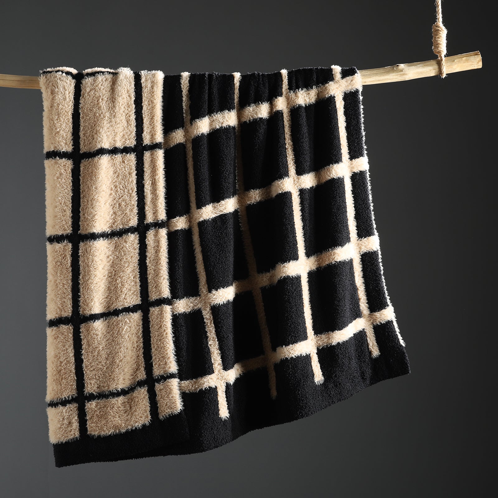 Faux Mink Textured Plaid Knit Throw Blanket