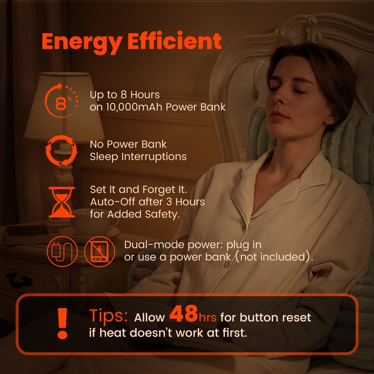 Energy-efficient electric heated backrest reading pillow features displayed on screen #color_Dark Grey