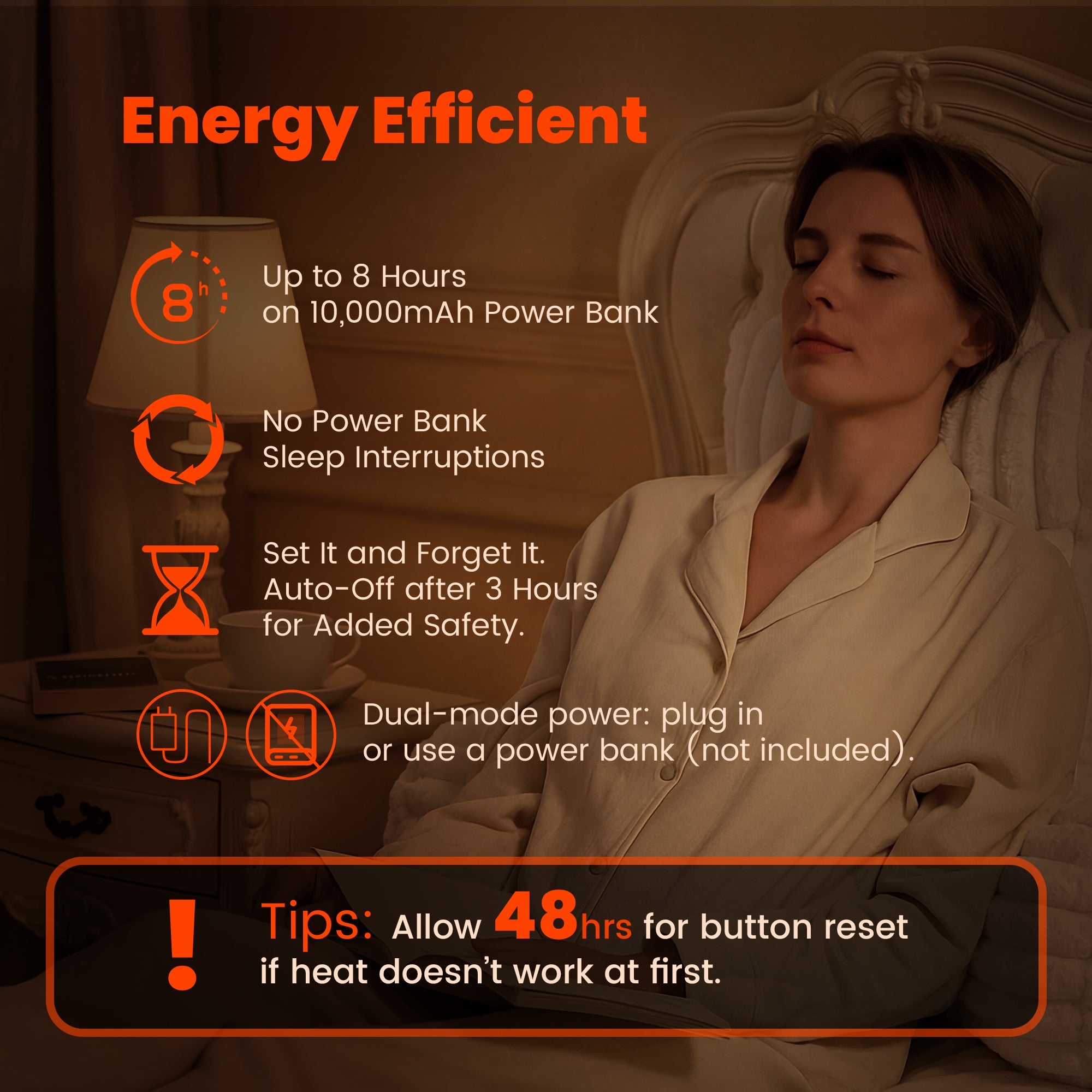 Energy-efficient electric reading pillow features displayed on screen#color_Ivory