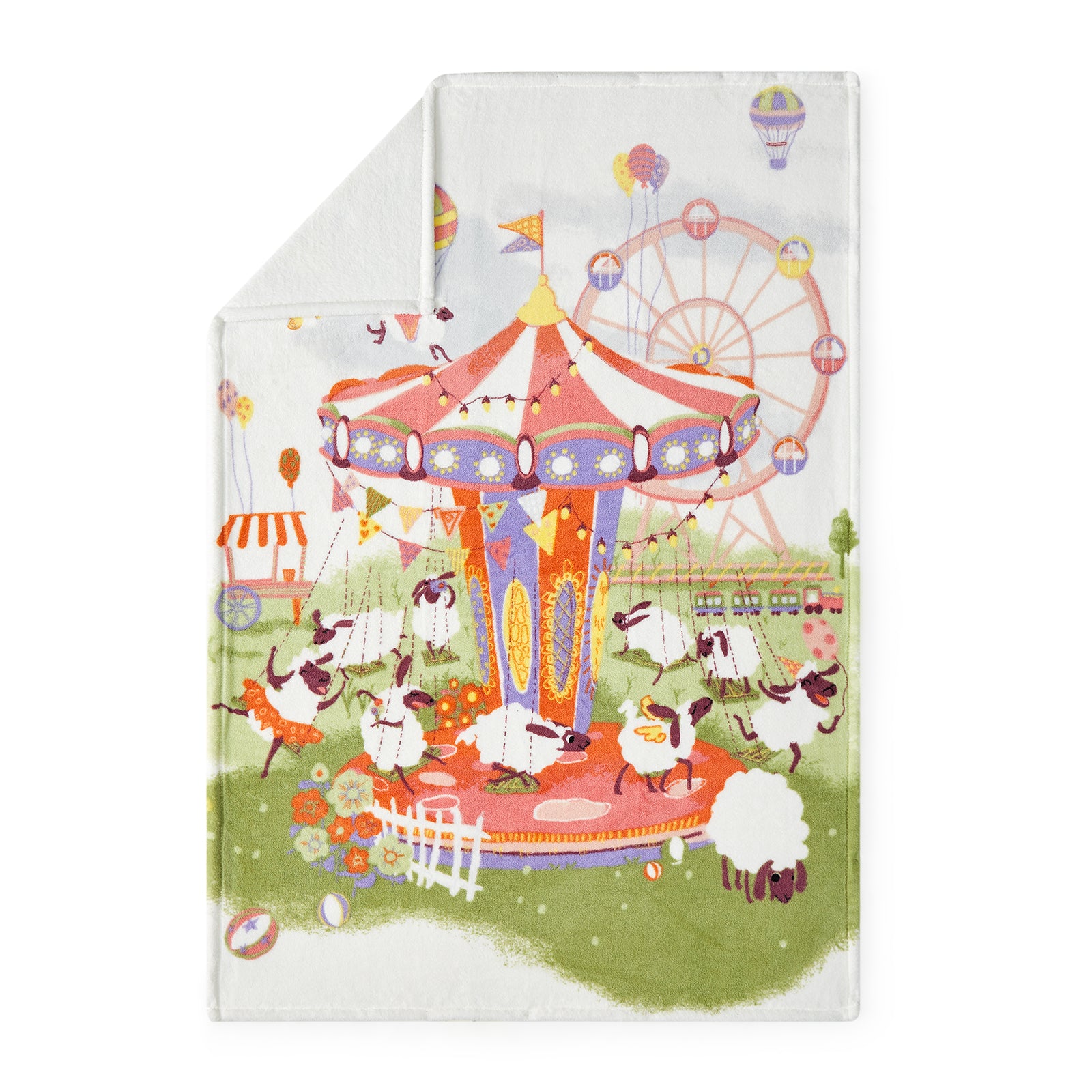 Children's blanket with a colorful carousel design on a white  background #color_Lamb Playground