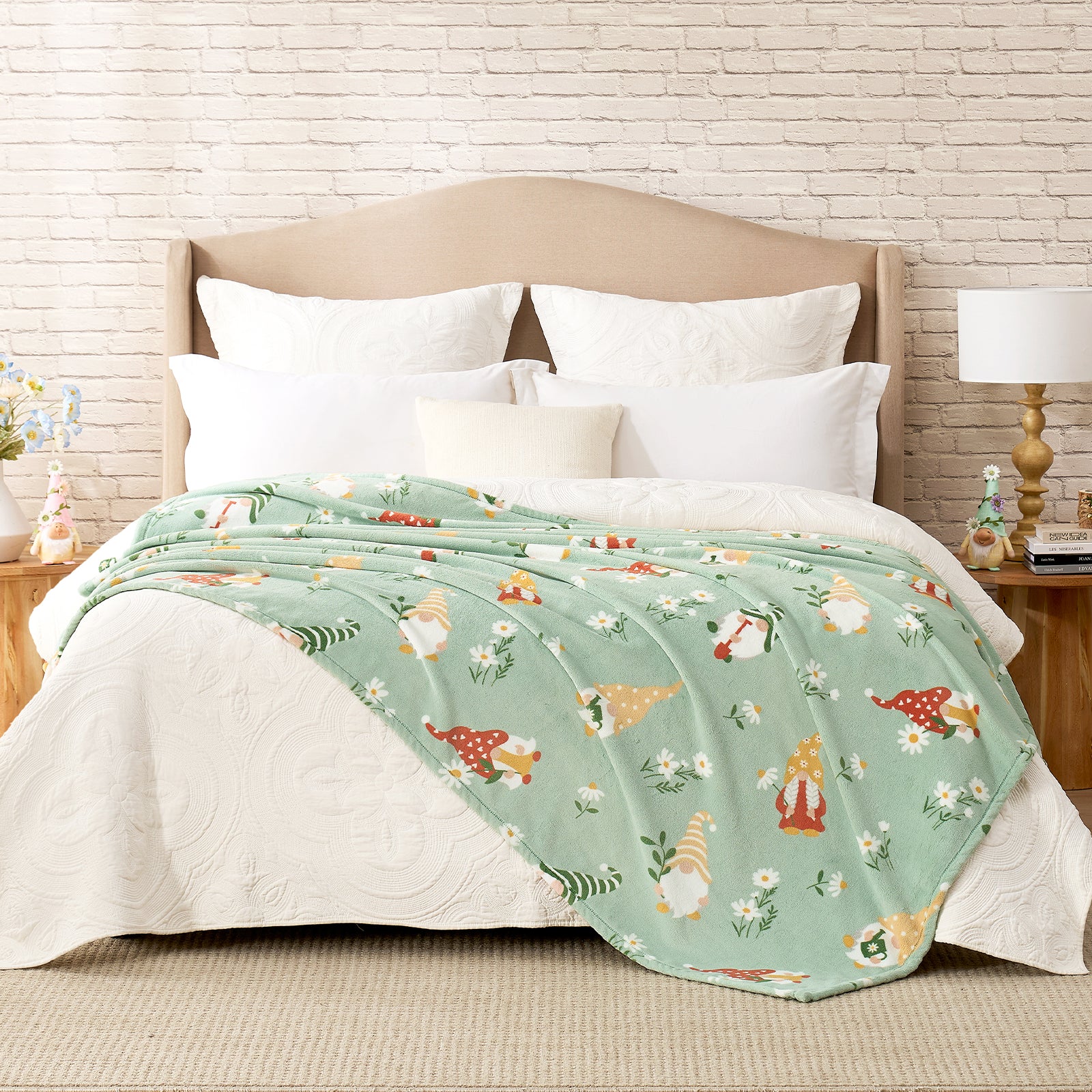 Spring Gnomes MilkyPlush Throw Blanket - Beige
