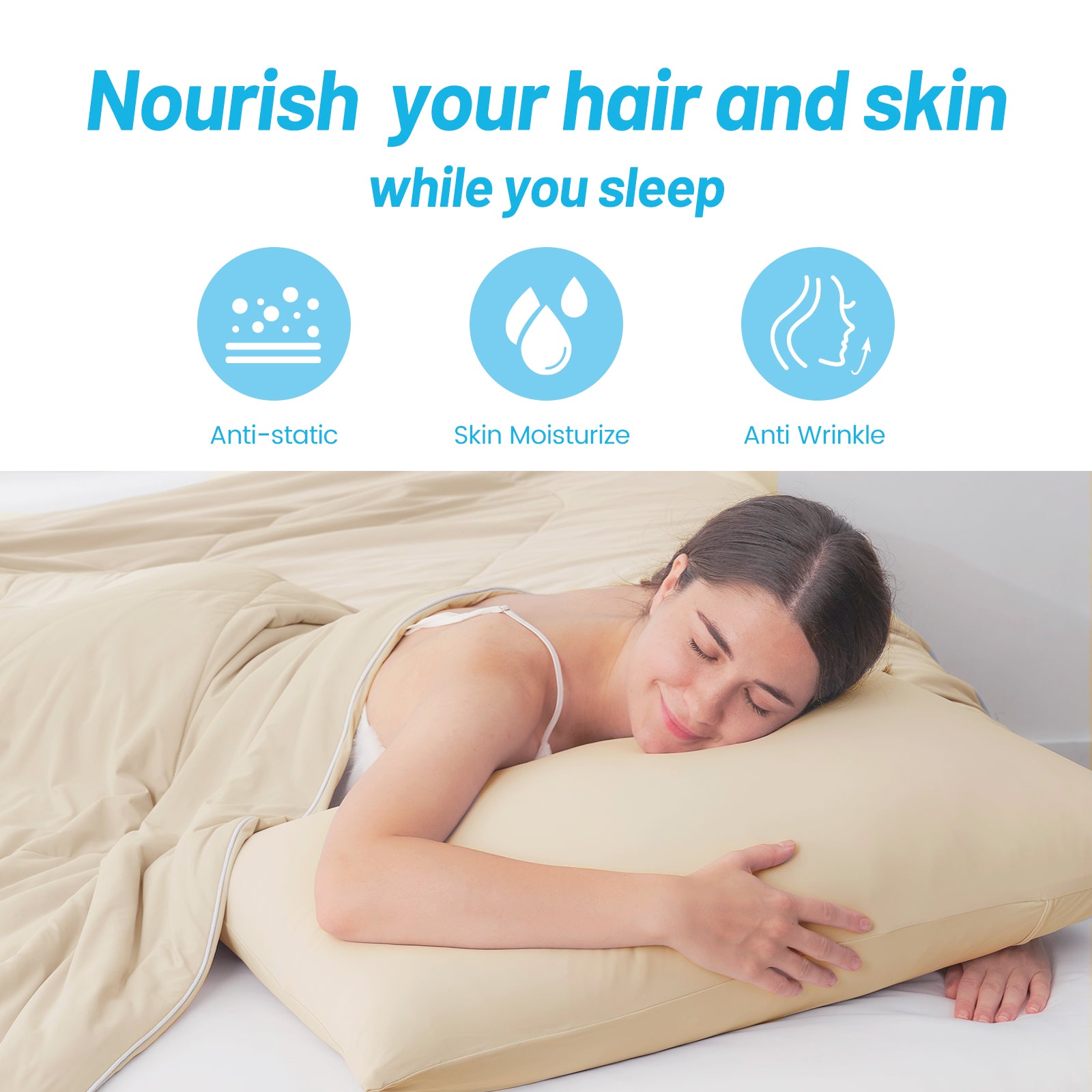 Cooling pillowcase for hair & skin health: anti-static, moisturize, anti-wrinkle. #color_Khaki
