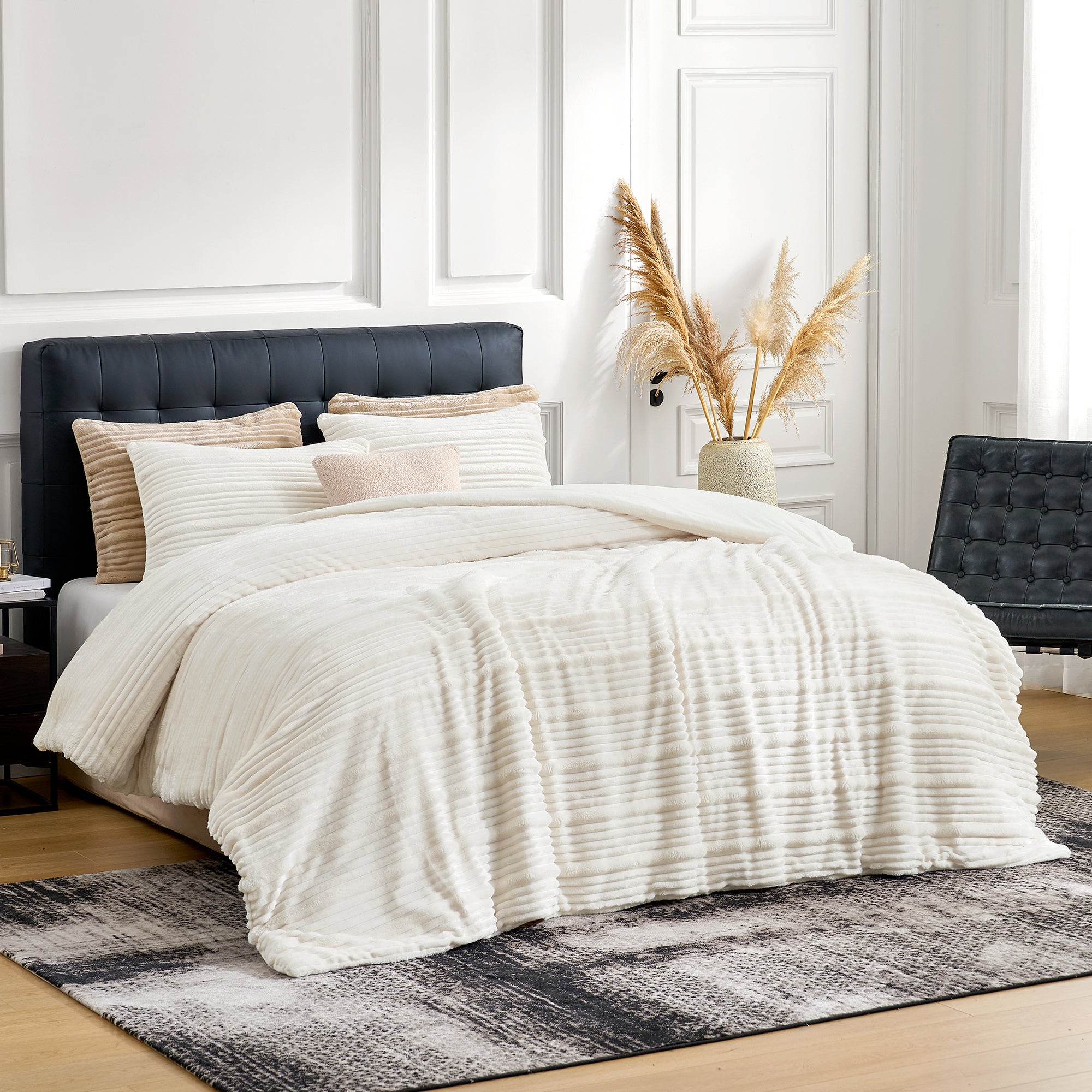 Winter Striped Flannel Fleece Comforter Set