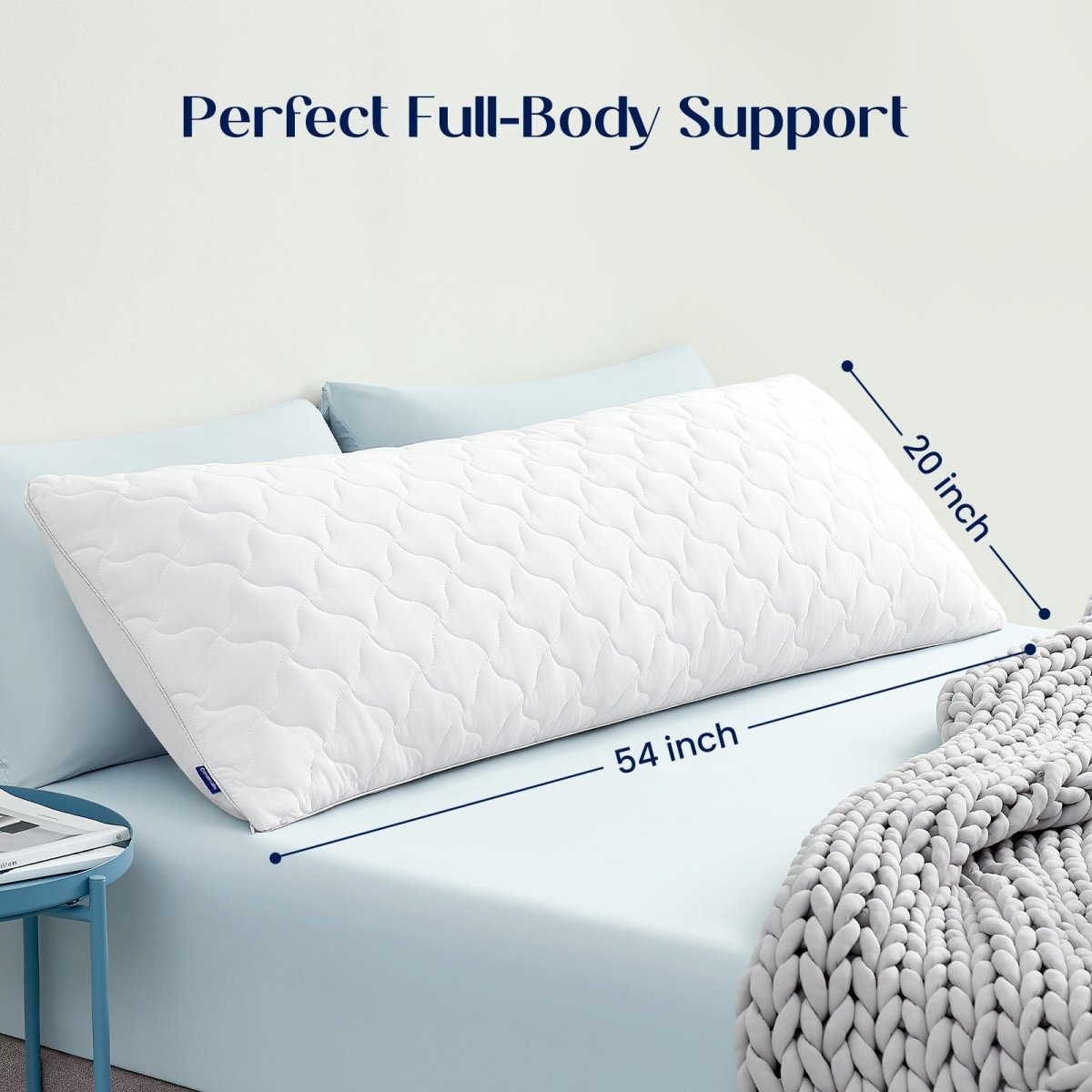 Size display of cooling body pillow, perfect for full-bodu support. #color_White