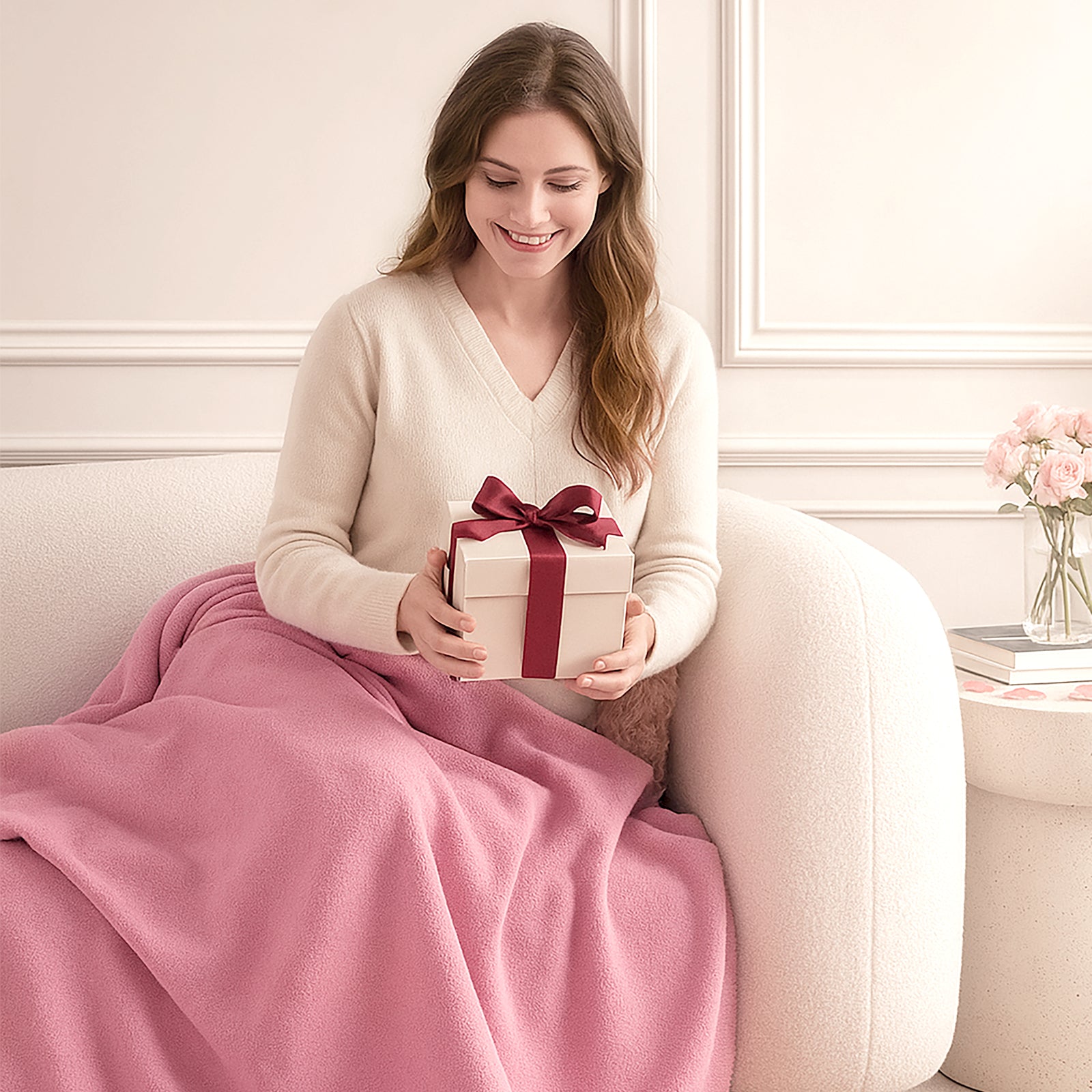 Valentine Pink Ruffle Knit Chenille Throw Blanket