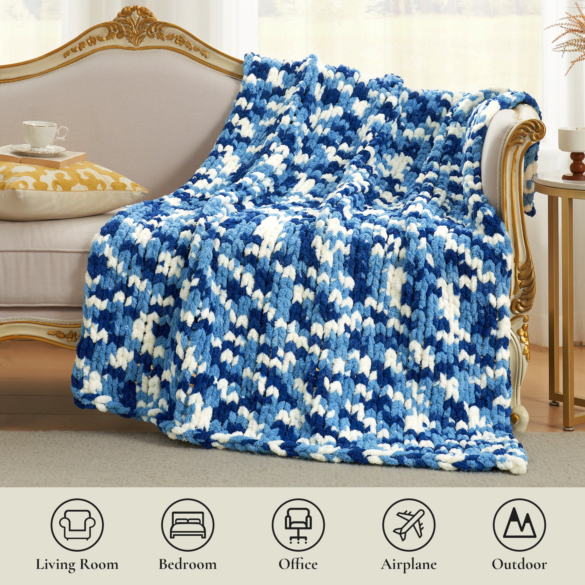 Cozy Bliss X Amélie Home Handmade Chenille Cable Knitted Crochet Throw Blanket