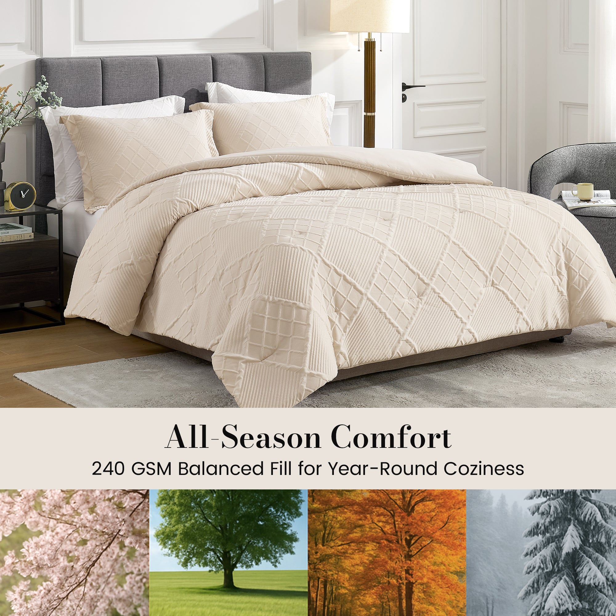 All-Season Jacquard Windowpane Comforter Set