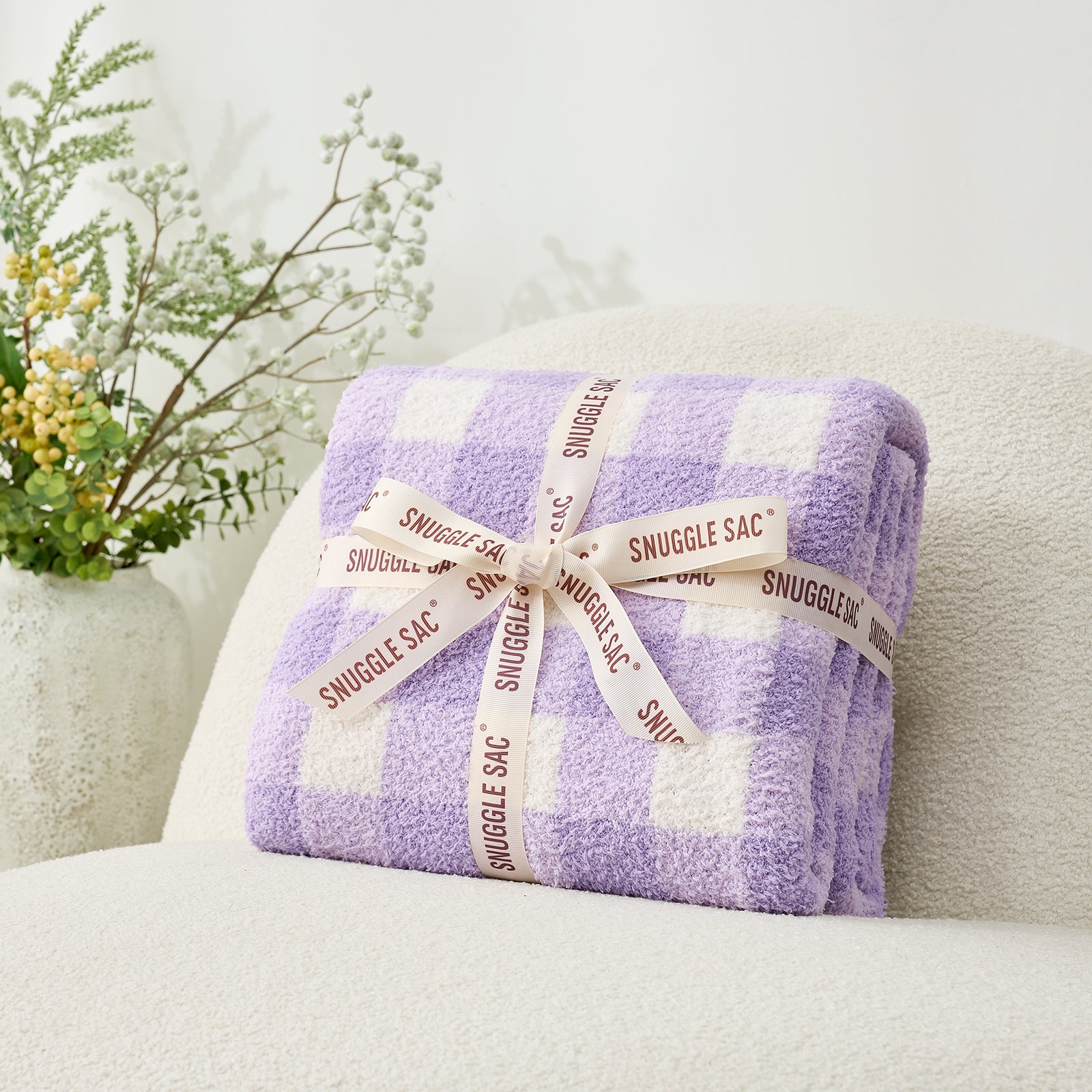 Plaid Knit Feather Yarn Knit Throw Blanket