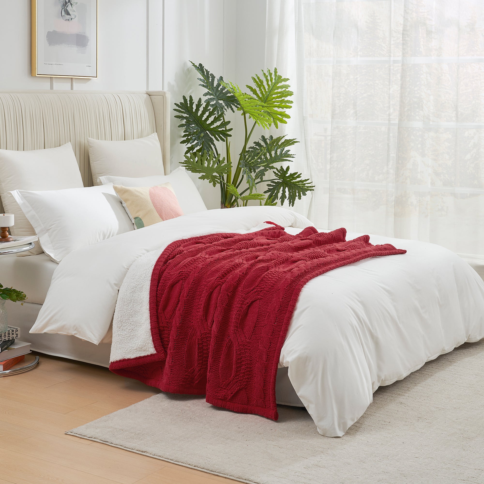 Cozy Bliss X Amélie Home Reversible Cable Chenille Sherpa Knit Throw Blanket