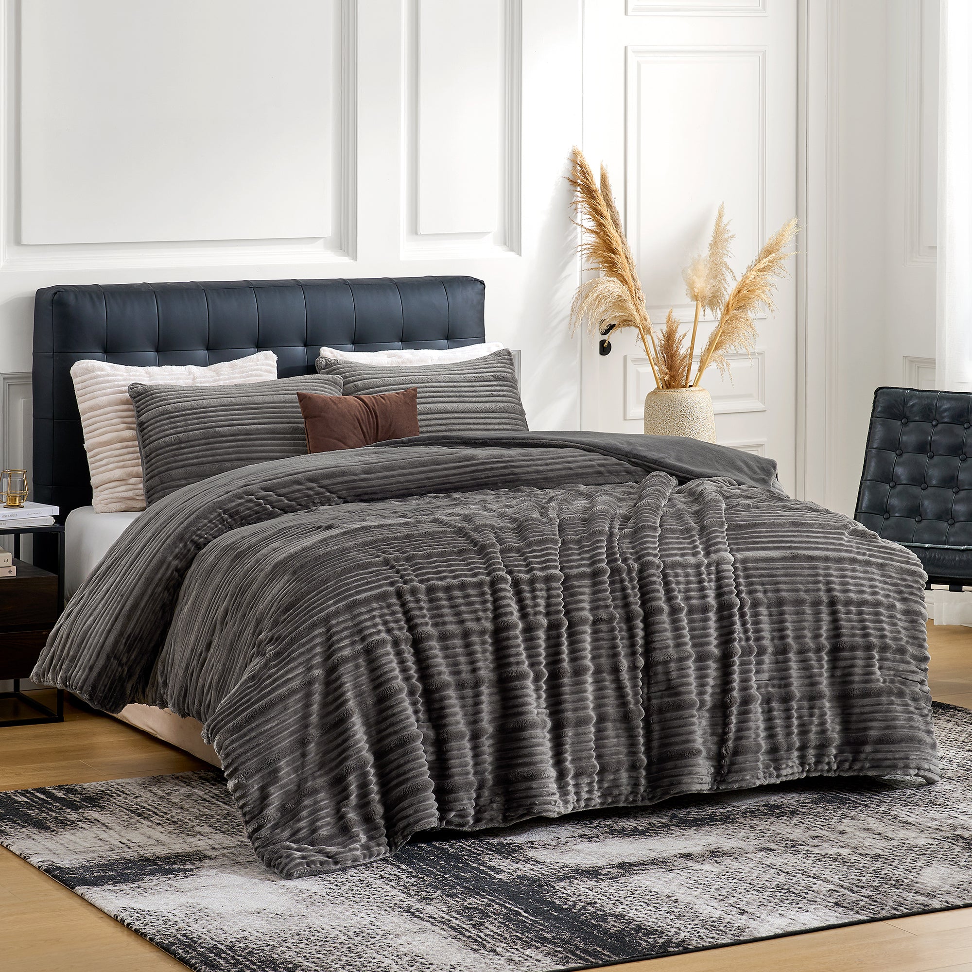 Winter Striped Flannel Fleece Comforter Set