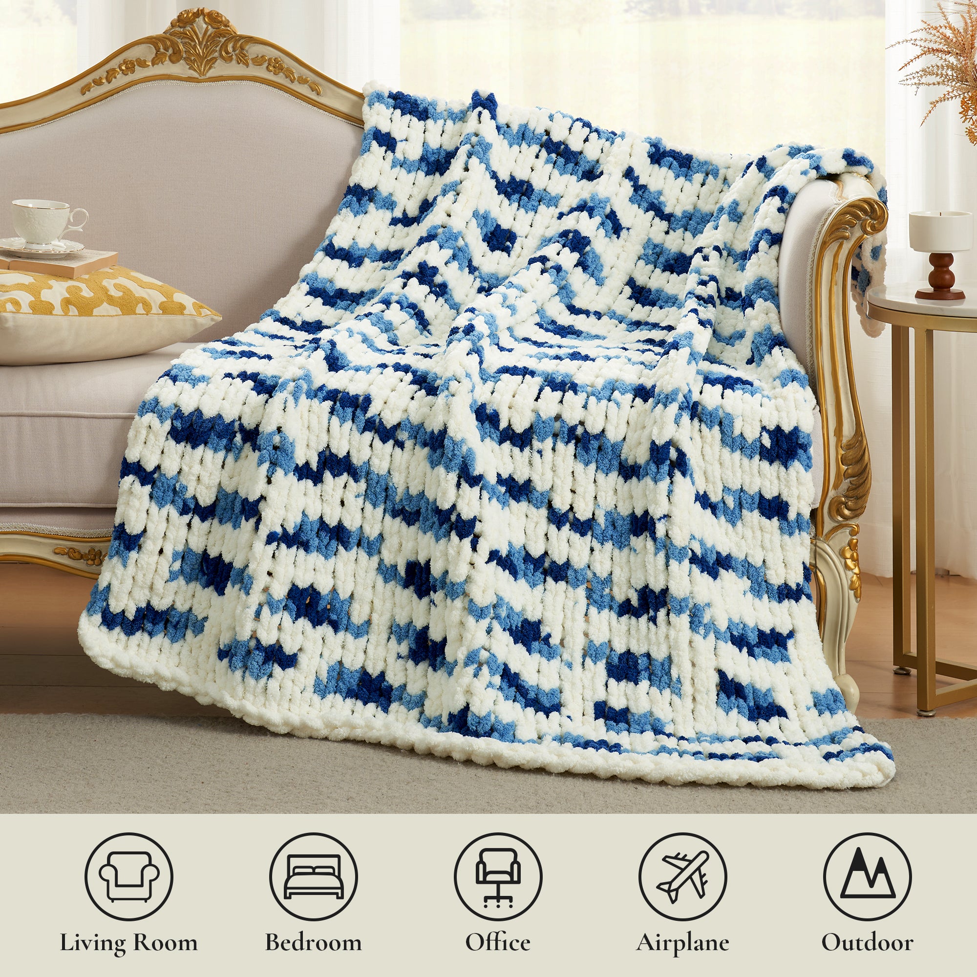 Cozy Bliss X Amélie Home Handmade Chenille Cable Knitted Crochet Throw Blanket
