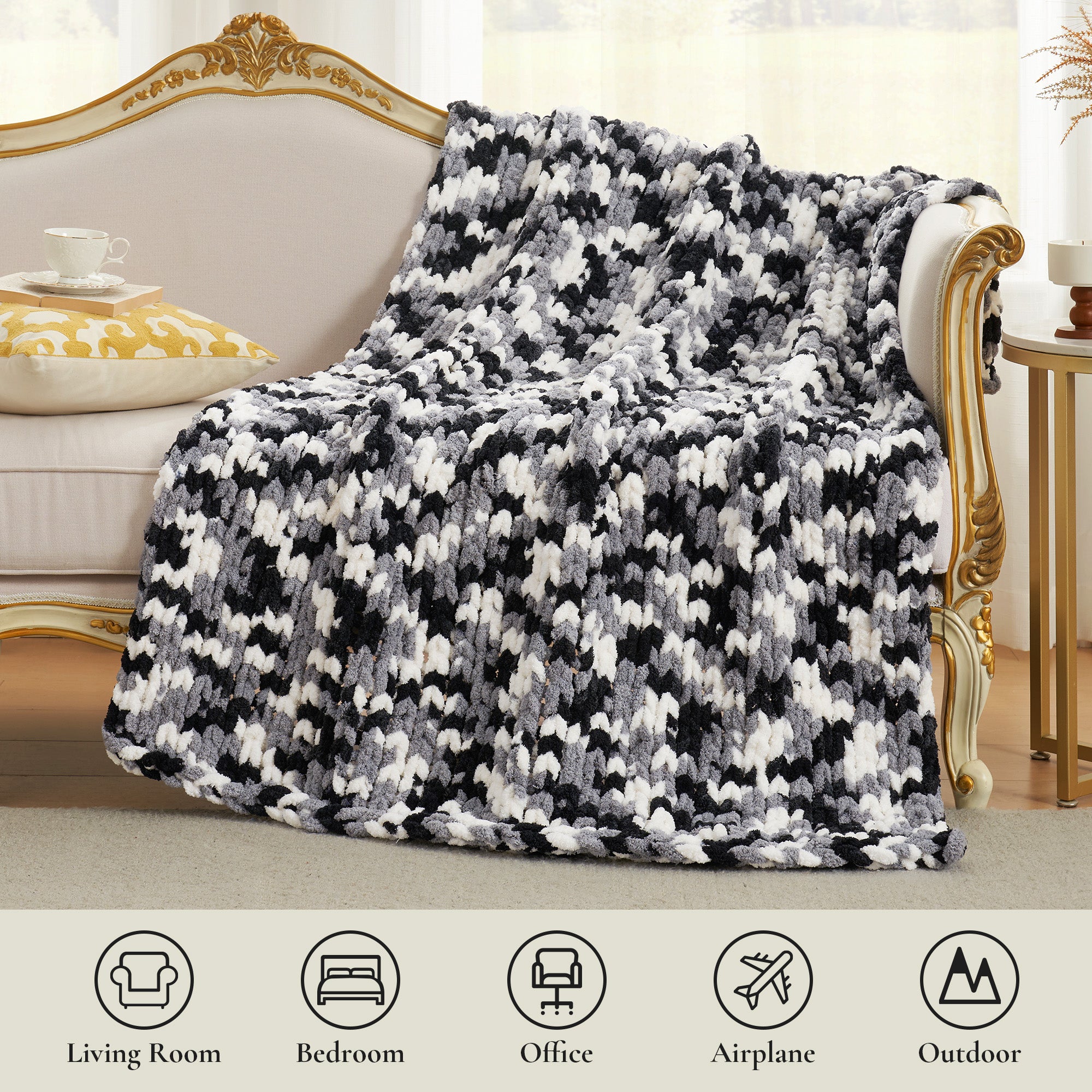 Cozy Bliss X Amélie Home Handmade Chenille Cable Knitted Crochet Throw Blanket