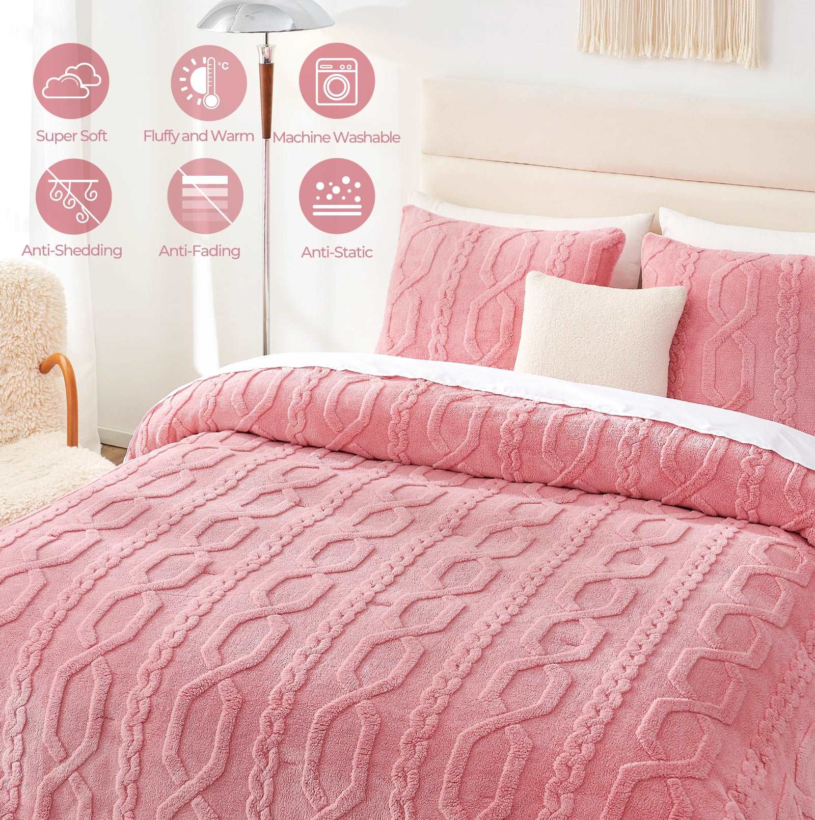 Cozy Bliss pink sherpa comforter set, super soft and warm #color_ Pink