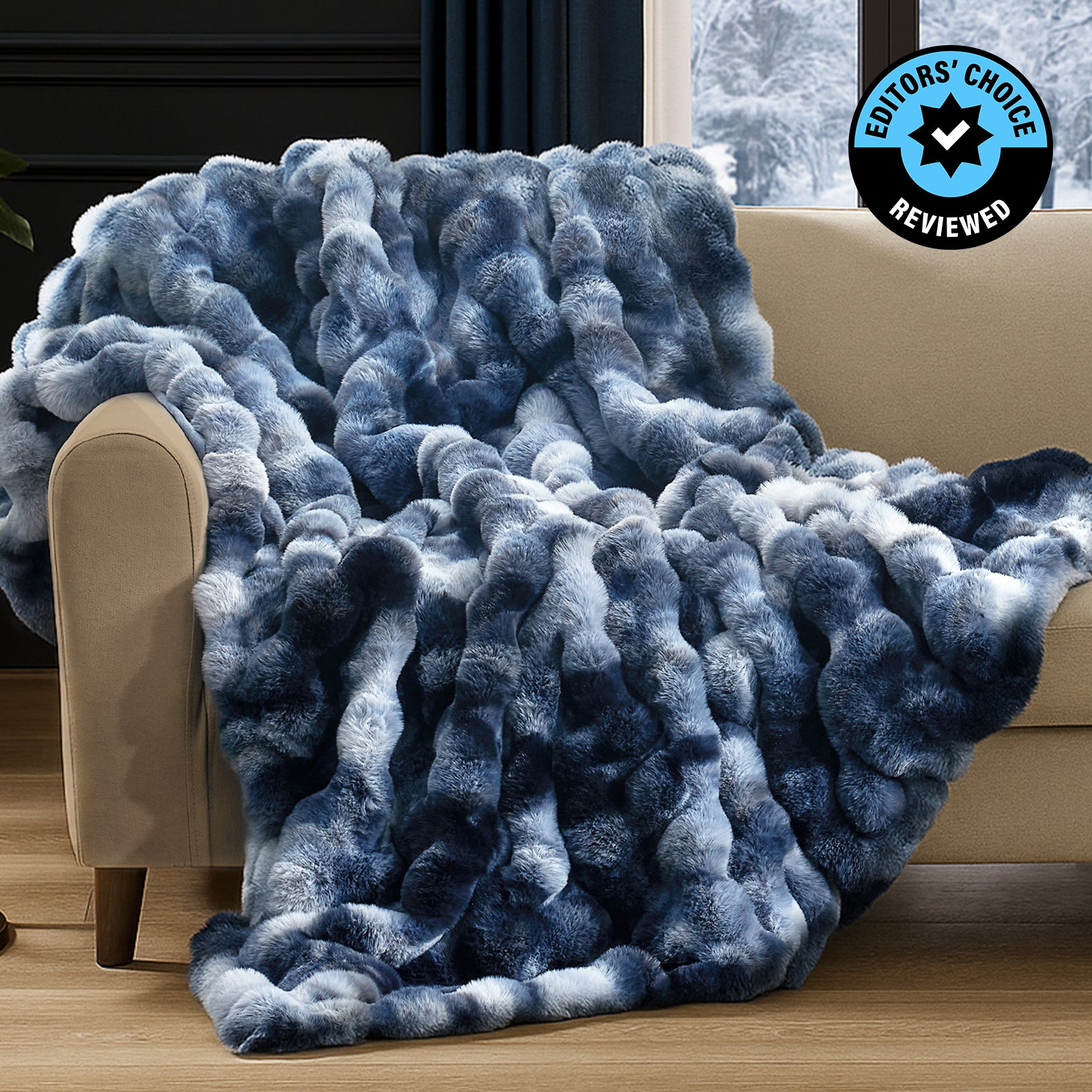Luxurious Bubble Faux Fur Throw Blanket - Tie-dye Blue