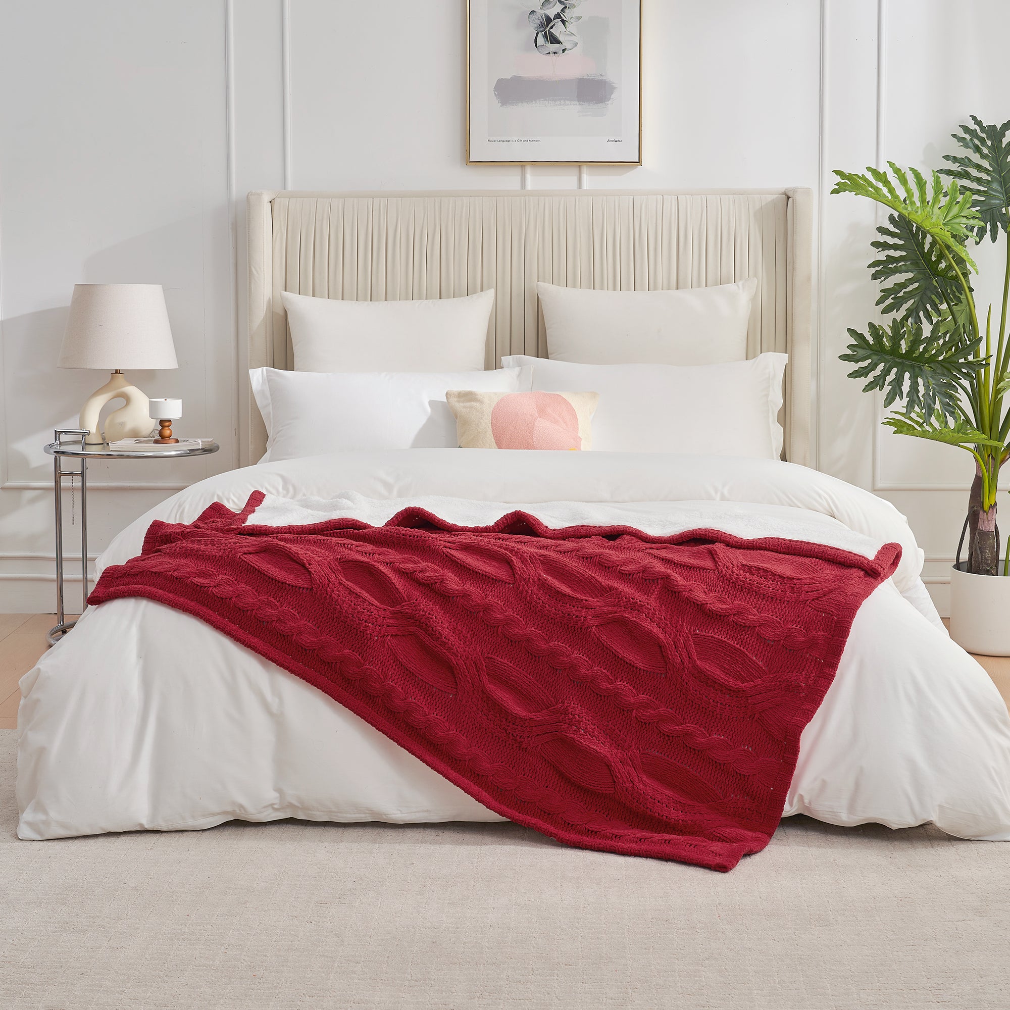 Cozy Bliss X Amélie Home Reversible Cable Chenille Sherpa Knit Throw Blanket