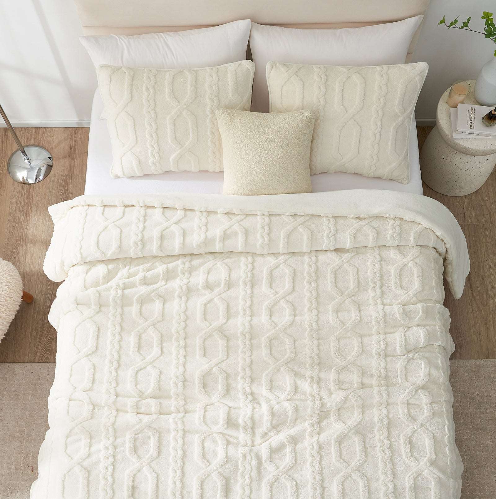 Cream Jacquard Boho Texture Sherpa Bed Set #color_Cream