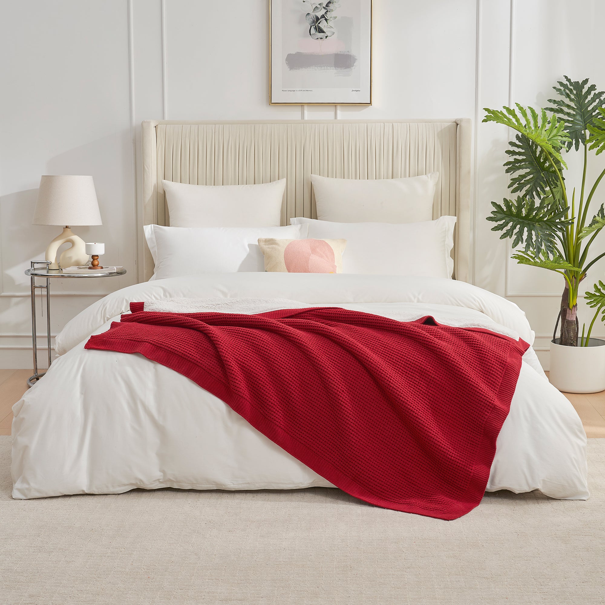 Cozy Bliss X Amélie Home Reversible Waffle Chenille Sherpa Knit Throw Blanket